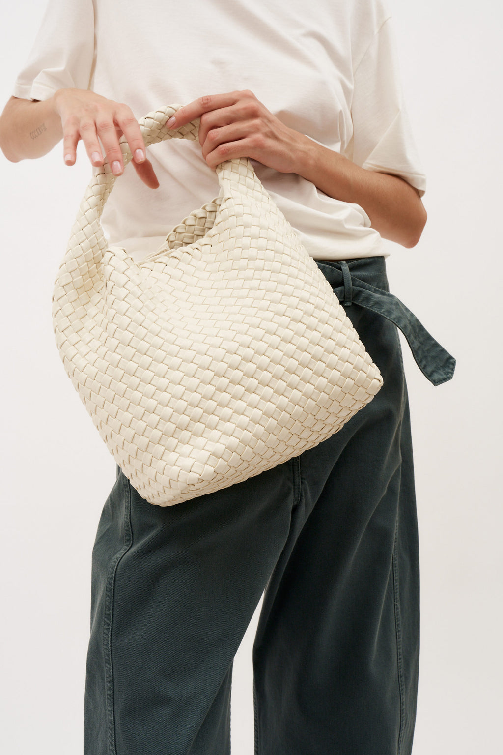 19.59 Ivory Recycled Alt-Leather Woven Small Tote