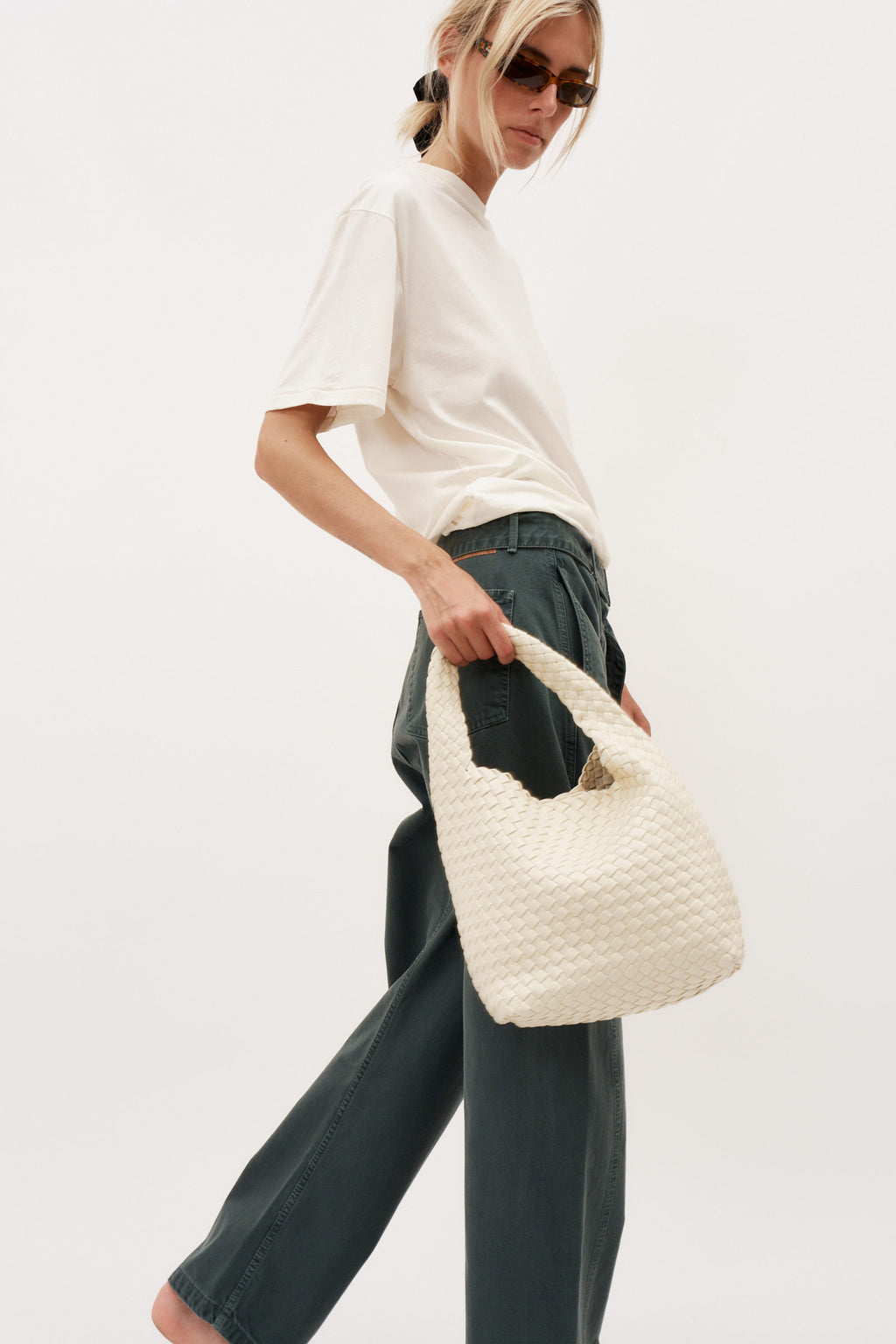 19.59 Ivory Recycled Alt-Leather Woven Small Tote