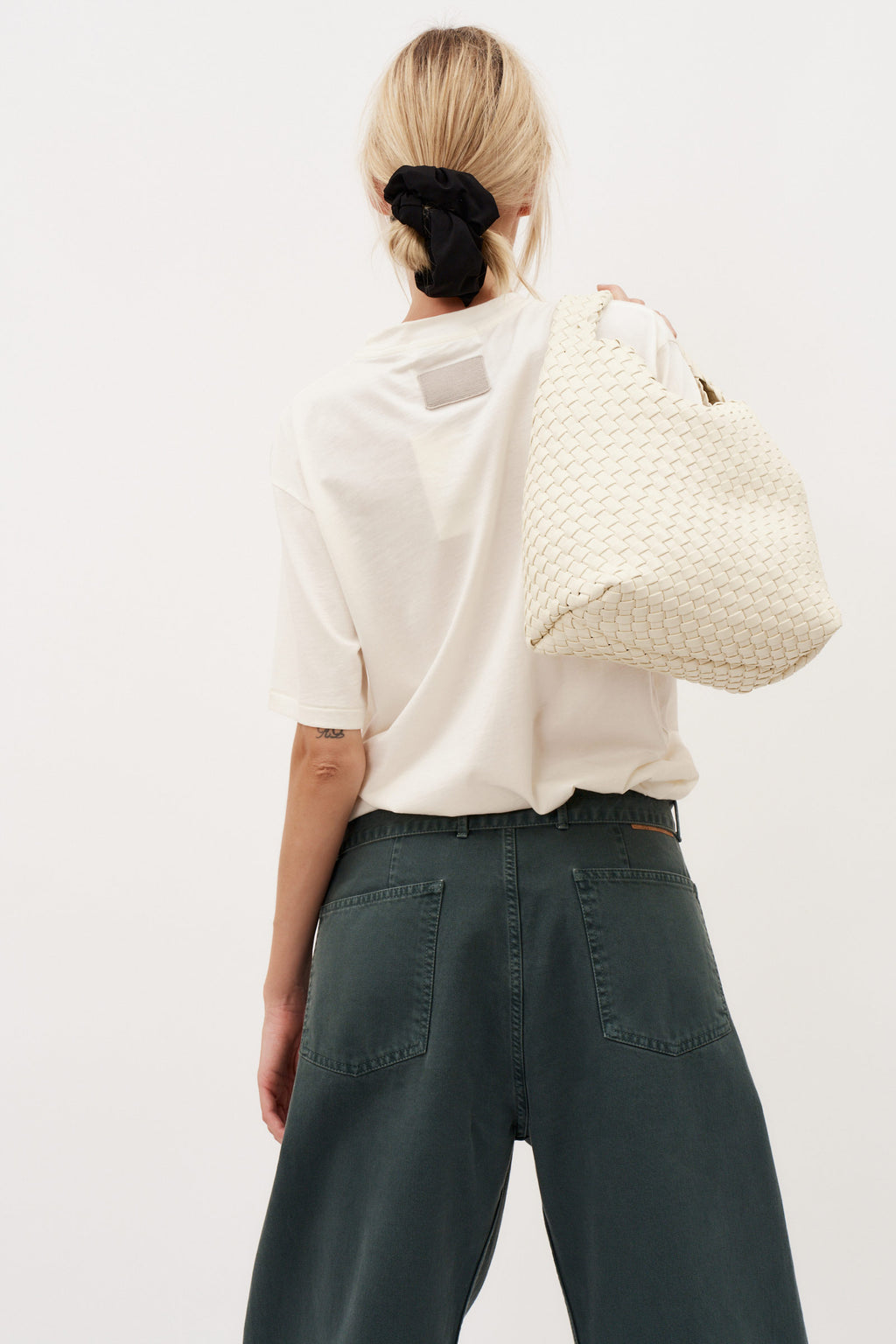 19.59 Ivory Recycled Alt-Leather Woven Small Tote