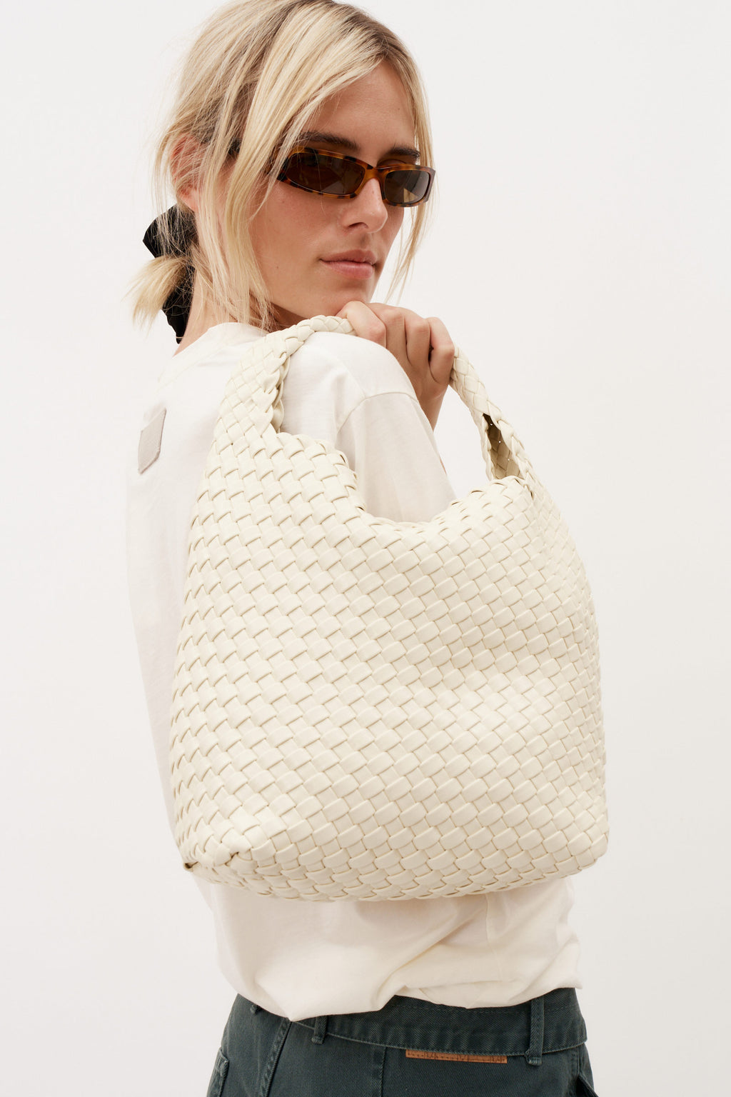 19.59 Ivory Recycled Alt-Leather Woven Small Tote