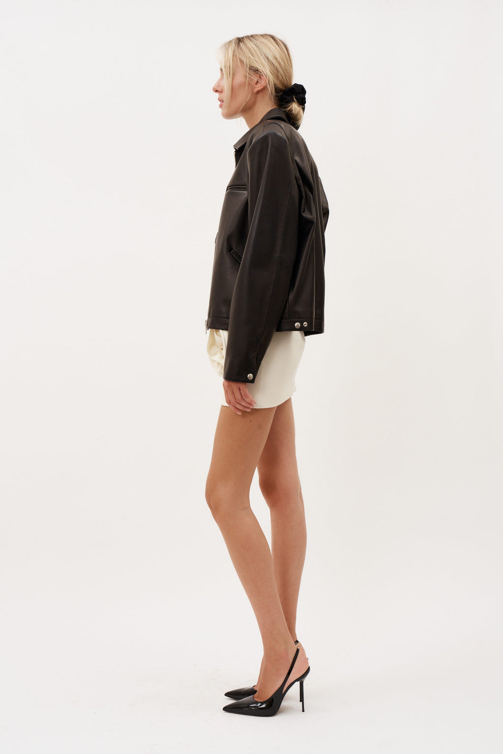 Boxy Leather Zip Black Jacket