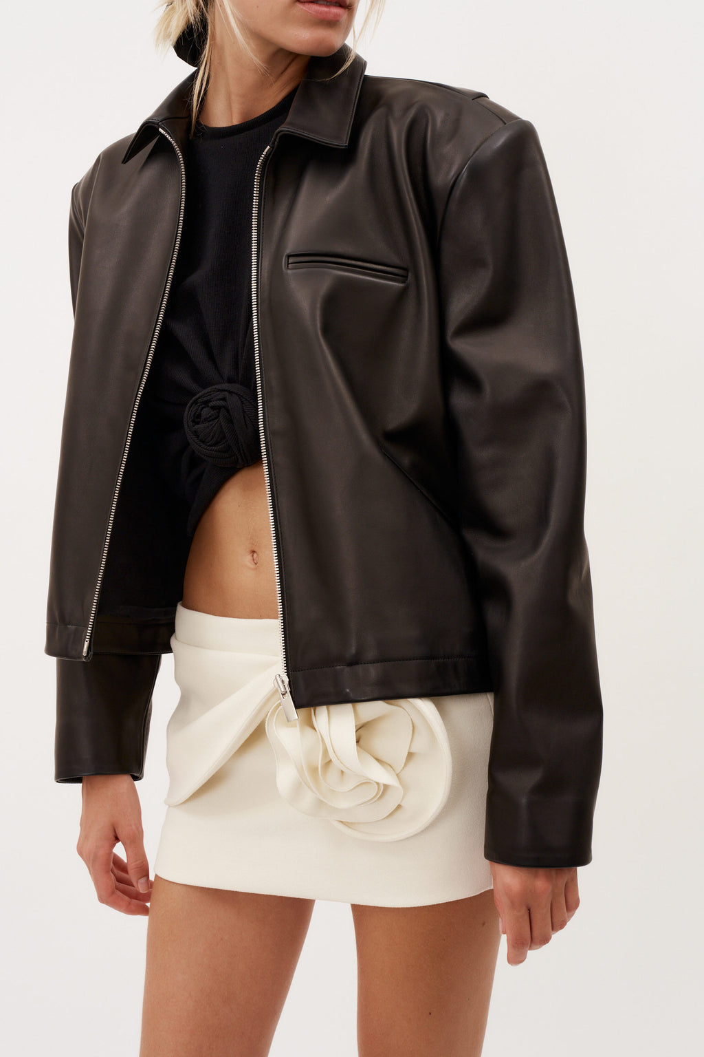 Boxy Leather Zip Black Jacket