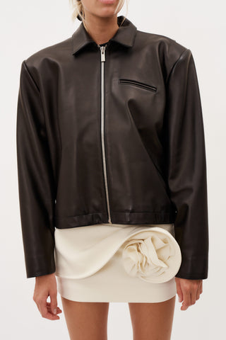 Boxy Leather Zip Black Jacket