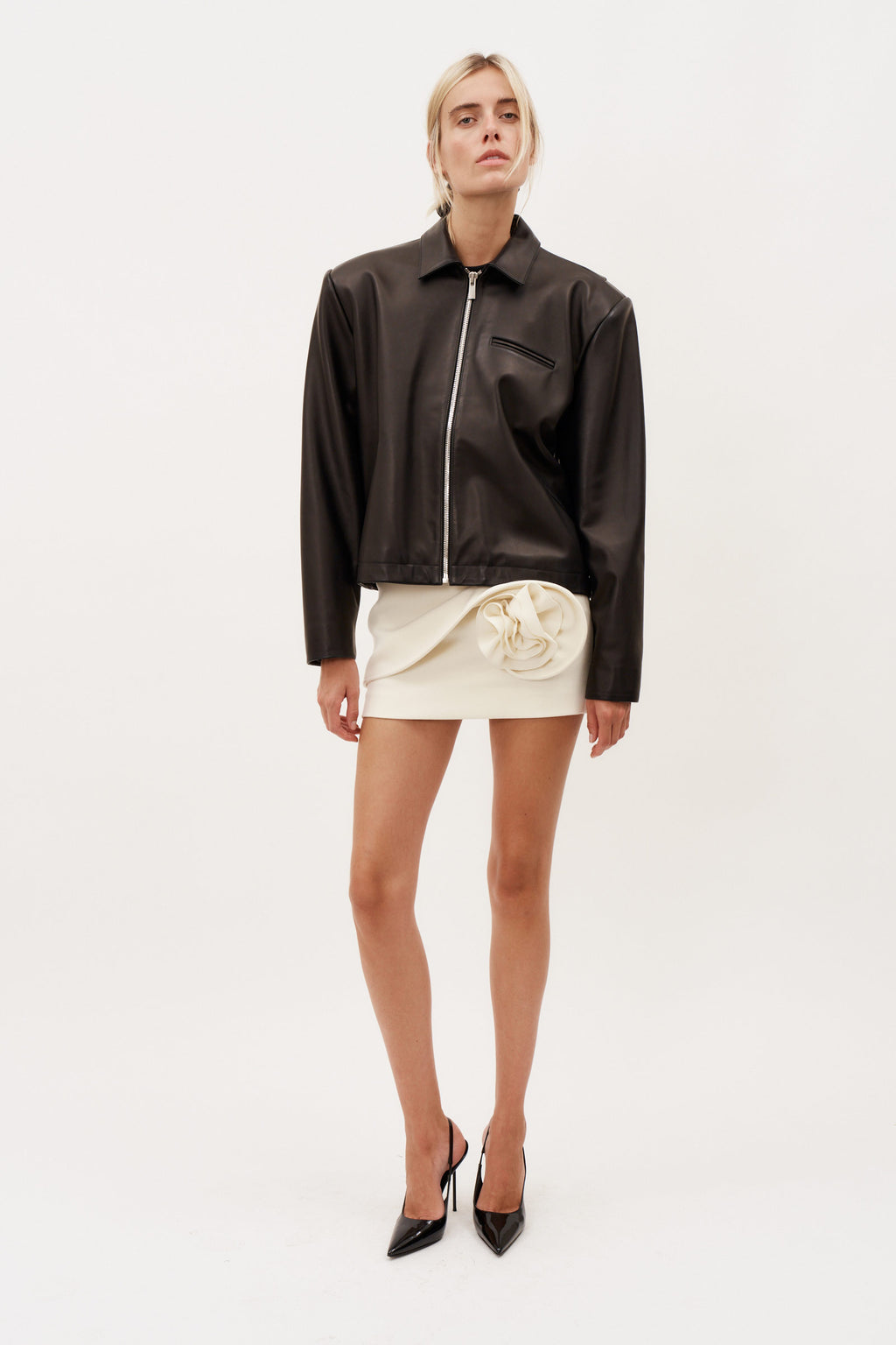 Boxy Leather Zip Black Jacket