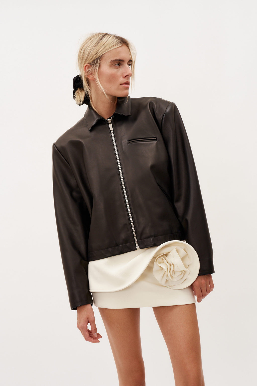 Boxy Leather Zip Black Jacket