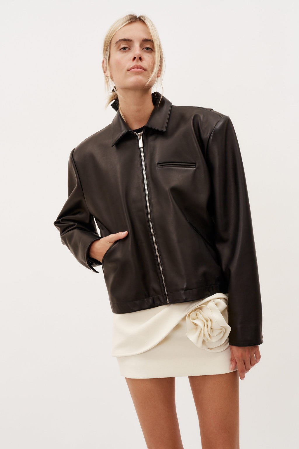 Boxy Leather Zip Black Jacket