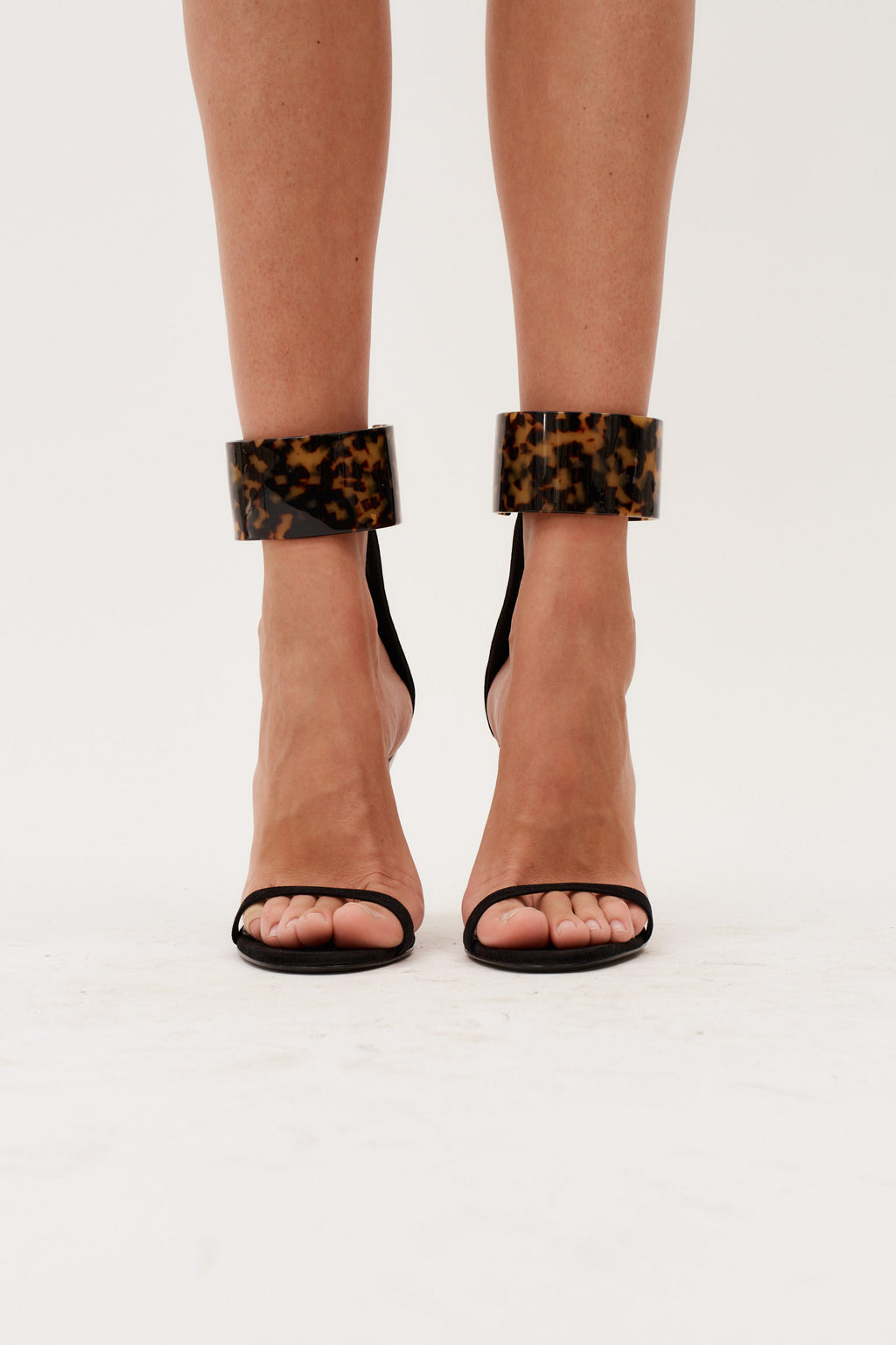 Inverted Wedge Ankle Cuff Black Sandals