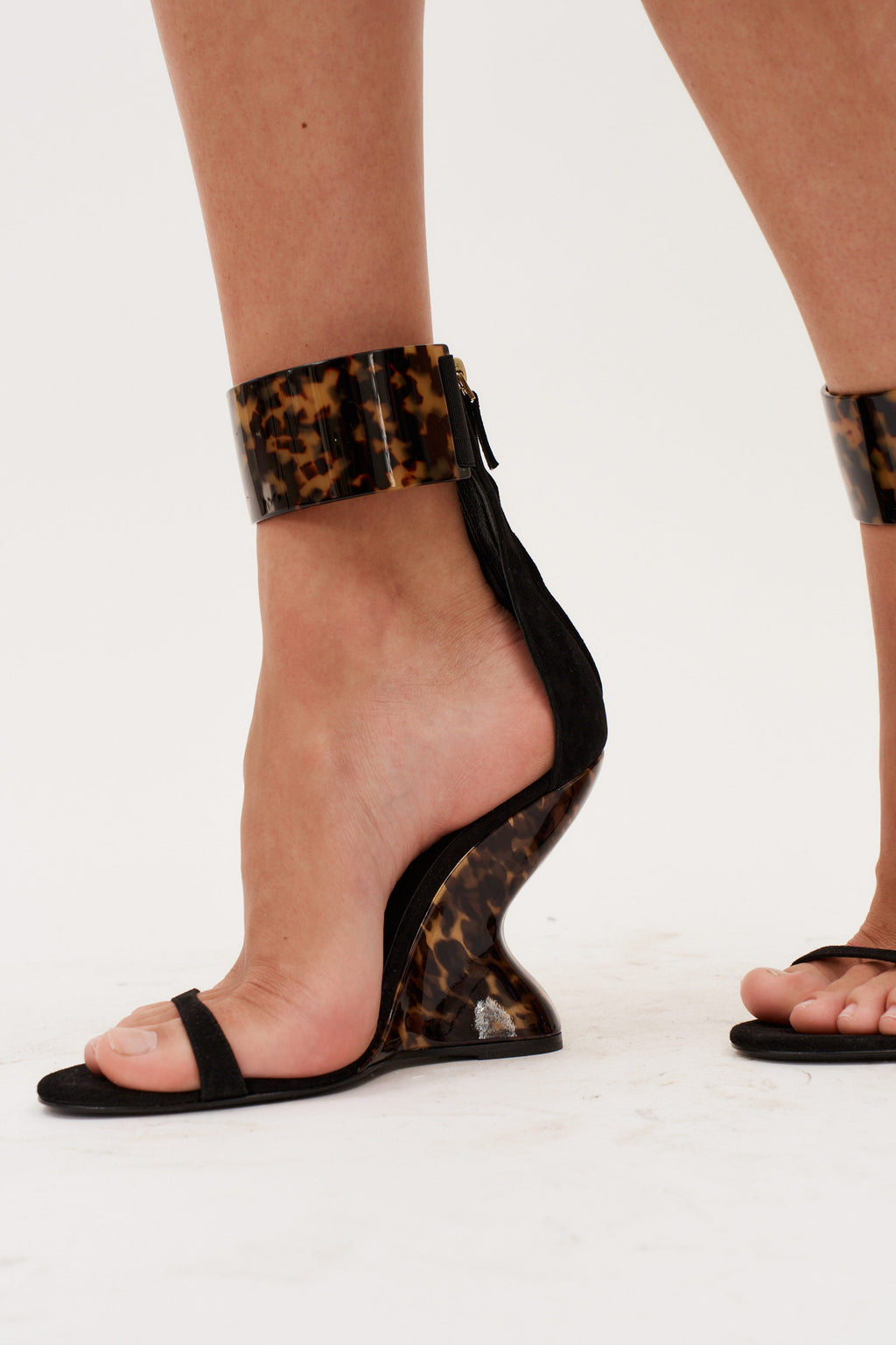 Inverted Wedge Ankle Cuff Black Sandals