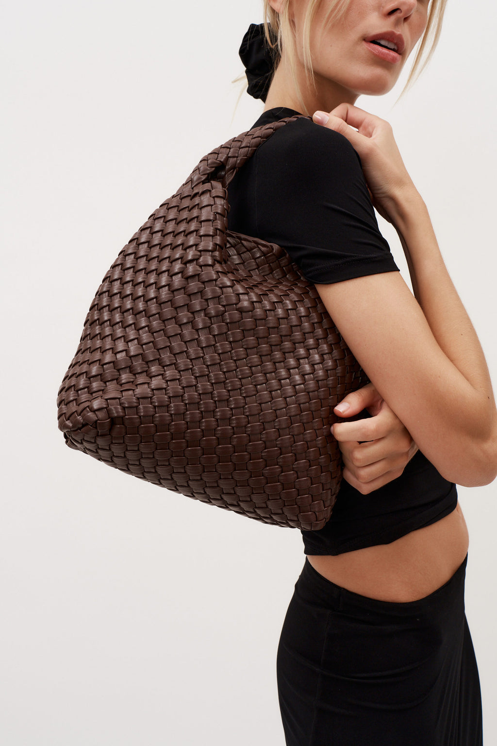 19.58 Brown Recycled Alt-Leather Woven Small Tote