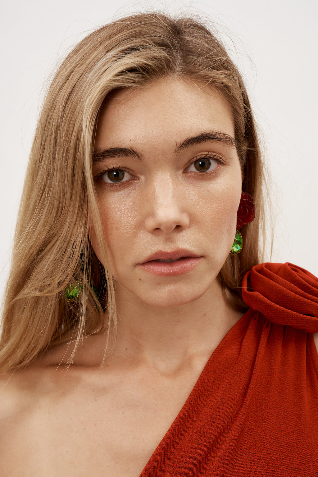 Red Rose and Green Gem Earrings