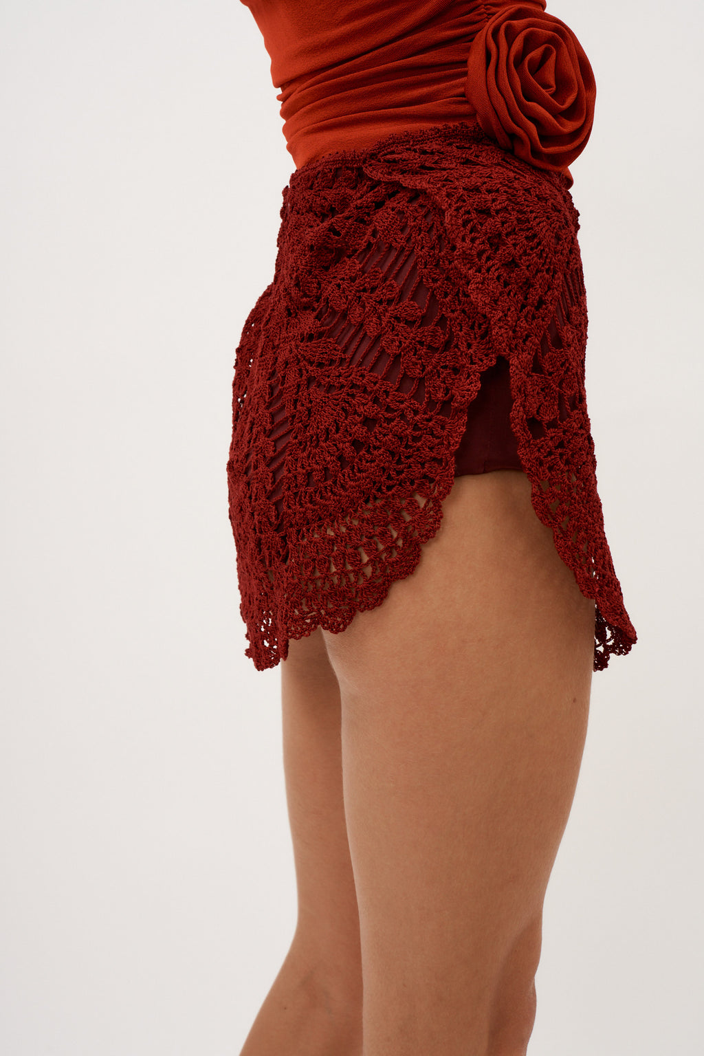 Padded Hip Crochet Bordeaux Skirt