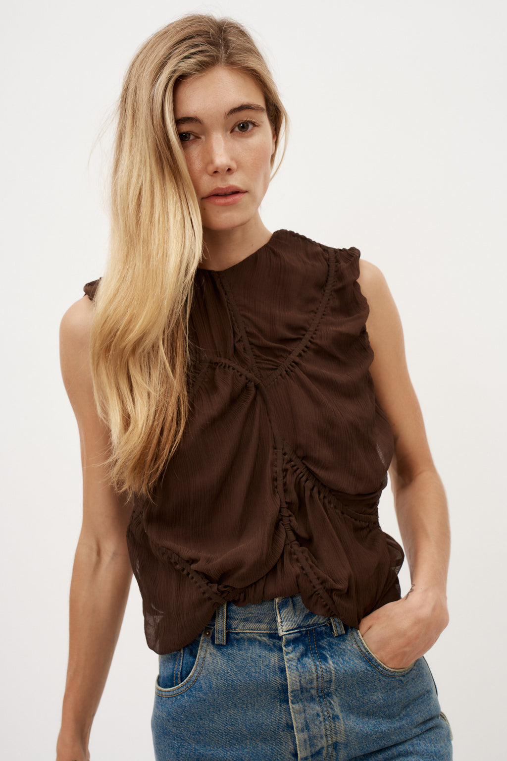 Silk Chiffon Top Chocolate