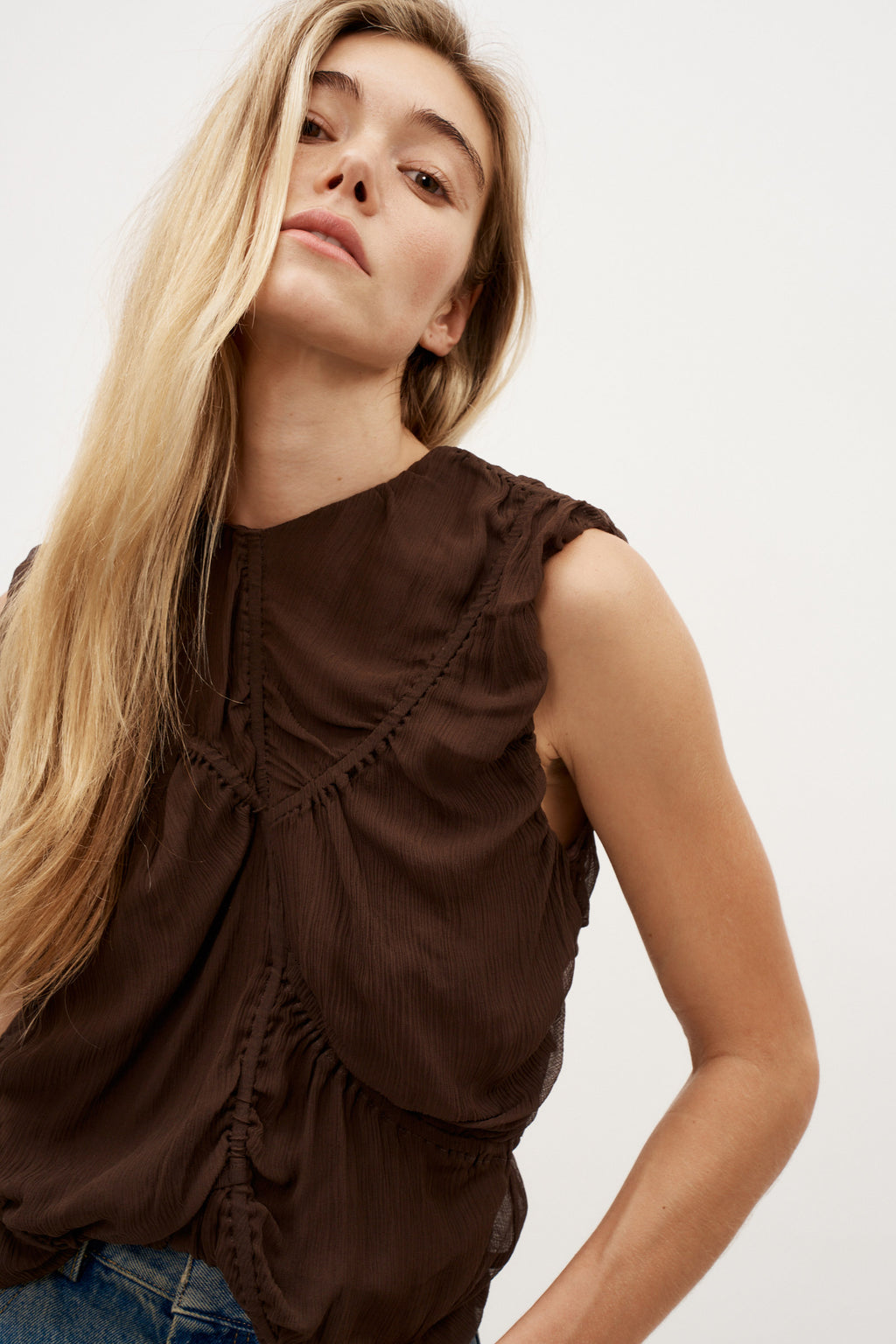 Silk Chiffon Top Chocolate