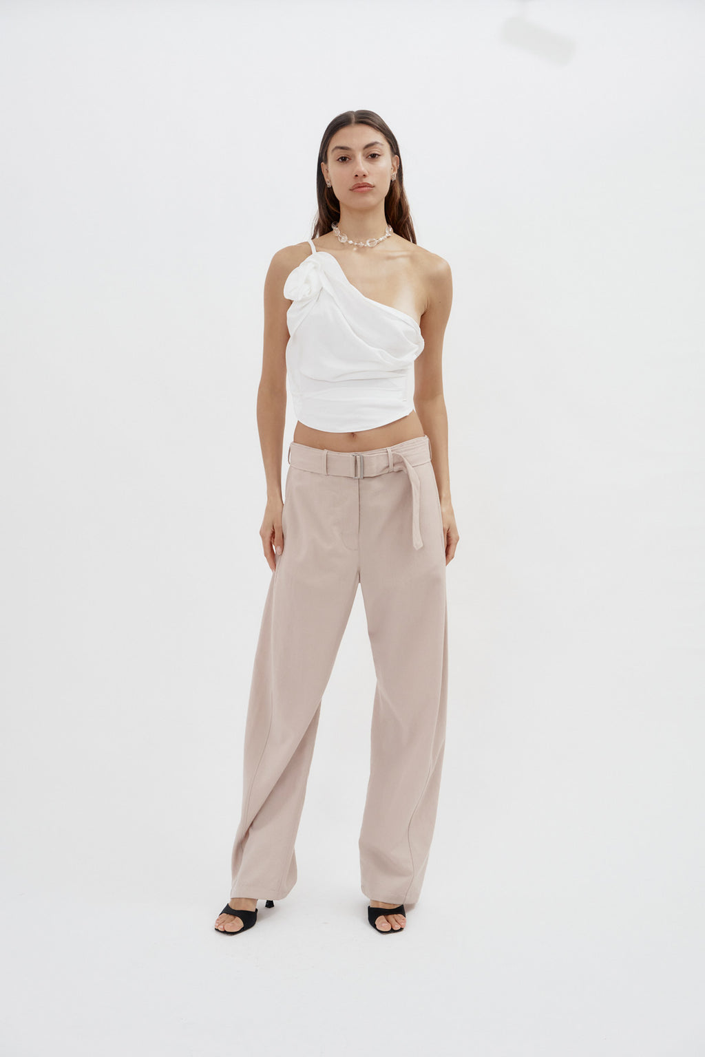 Belted Wool Beige Pant