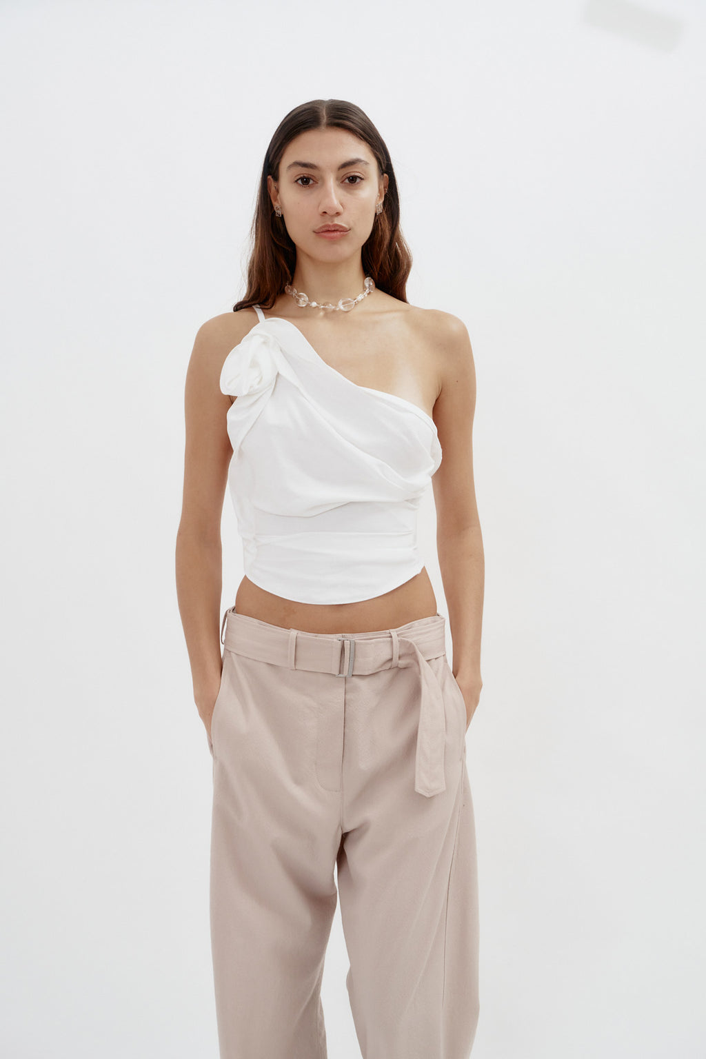 Belted Wool Beige Pant