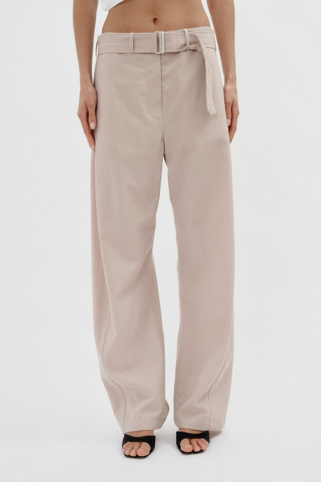 Belted Wool Beige Pant