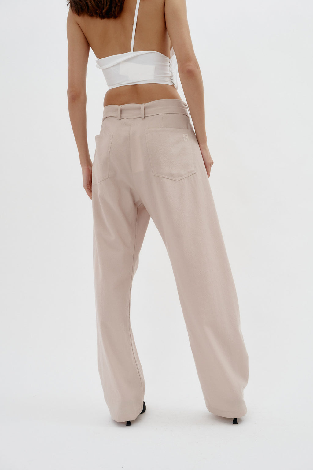 Belted Wool Beige Pant