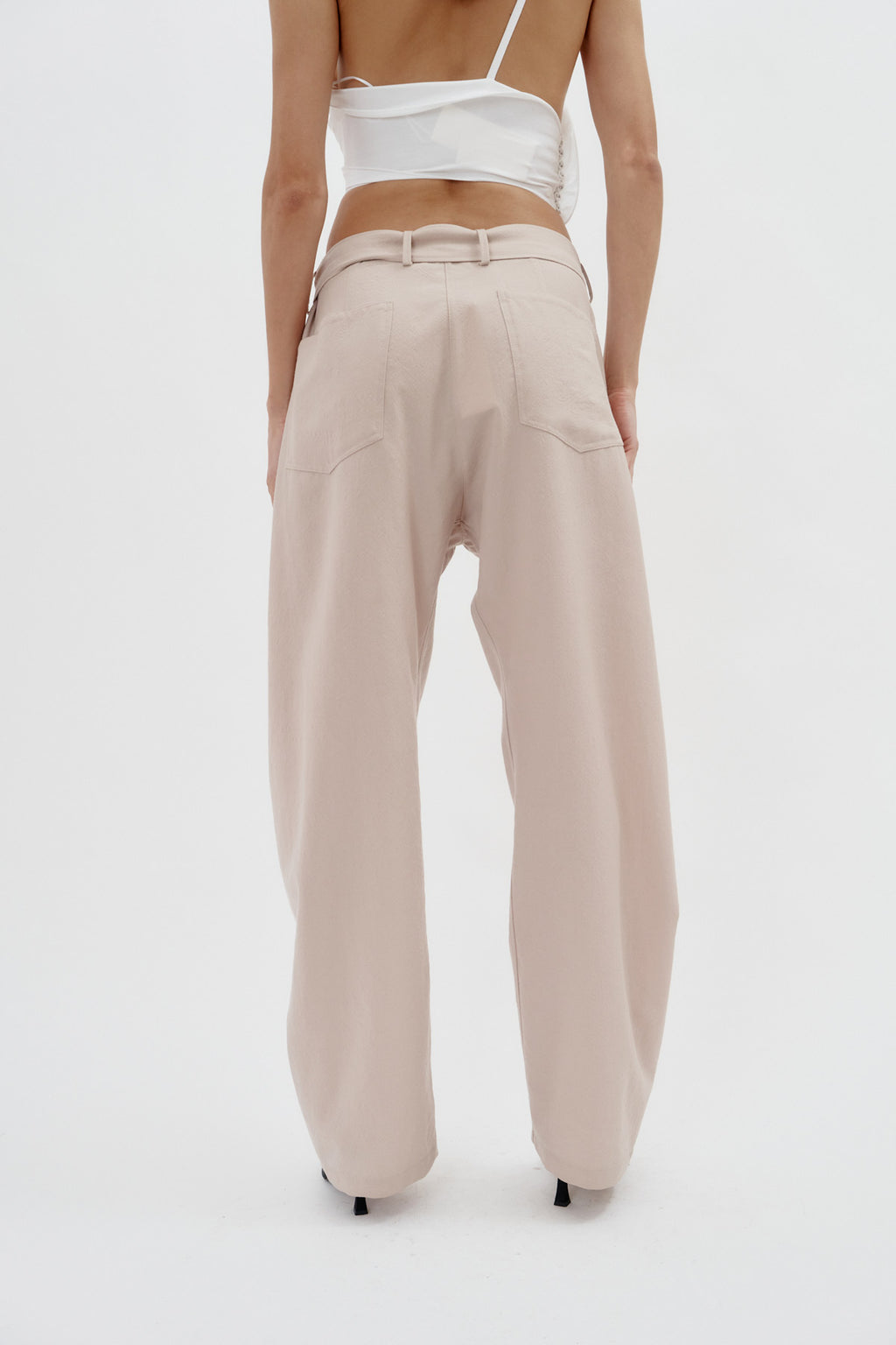 Belted Wool Beige Pant