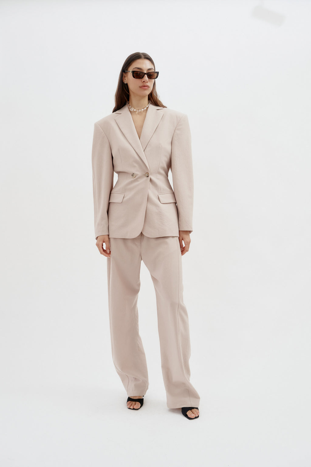 Wool Hourglass Beige Blazer