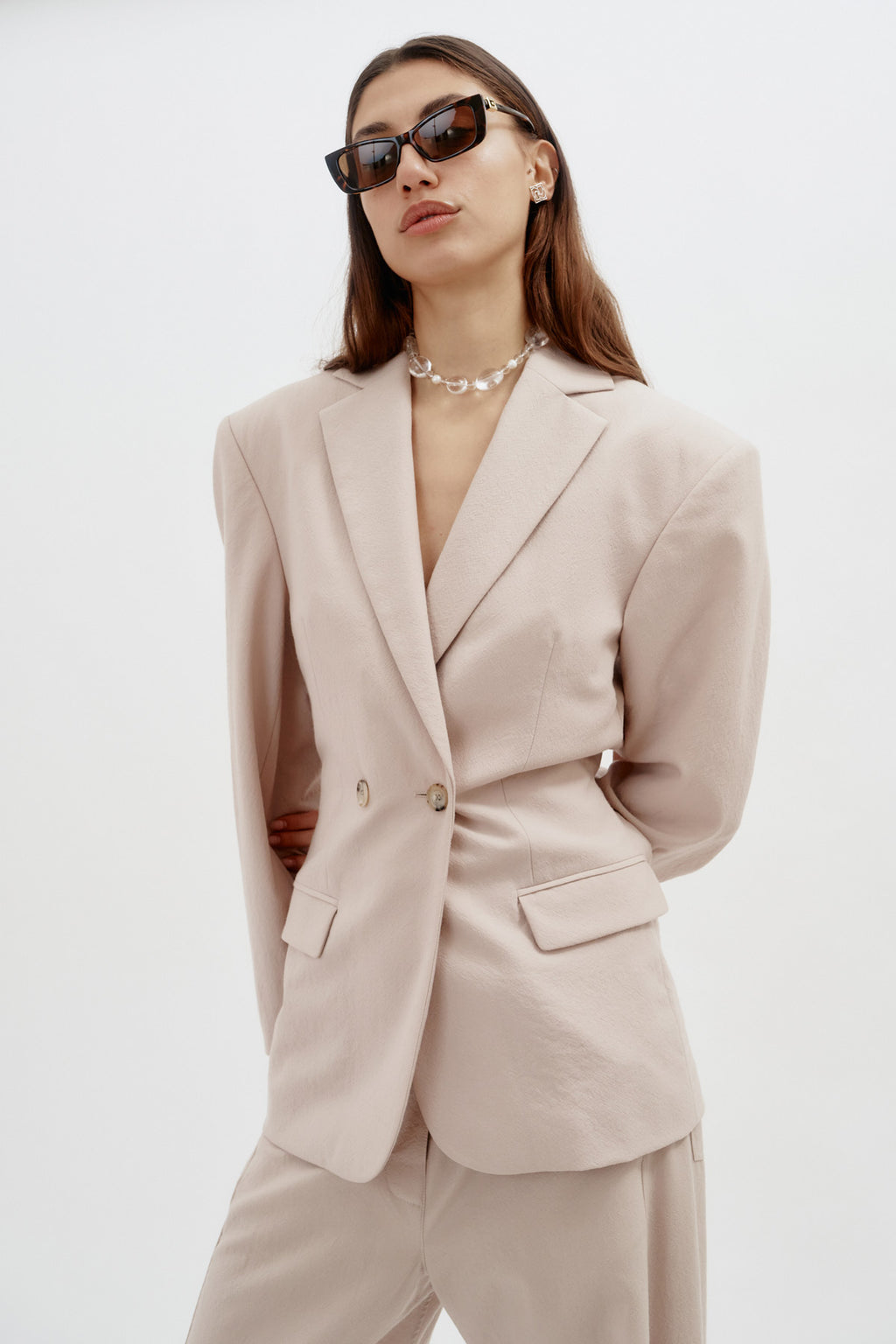 Wool Hourglass Beige Blazer
