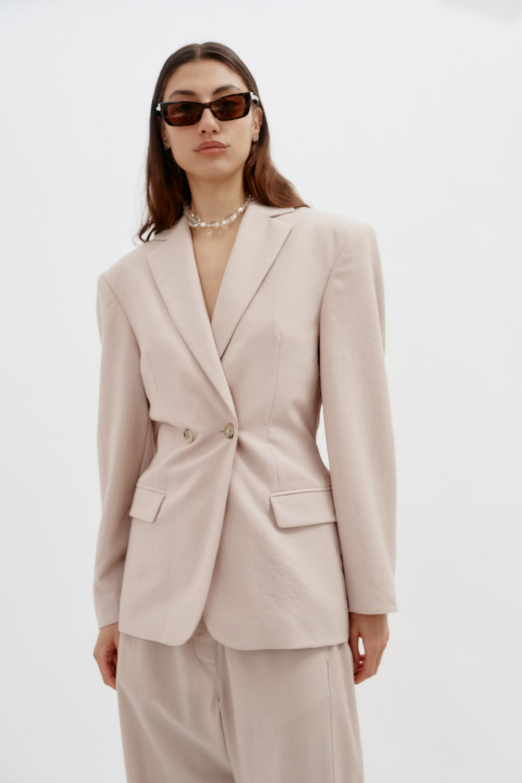 Wool Hourglass Beige Blazer