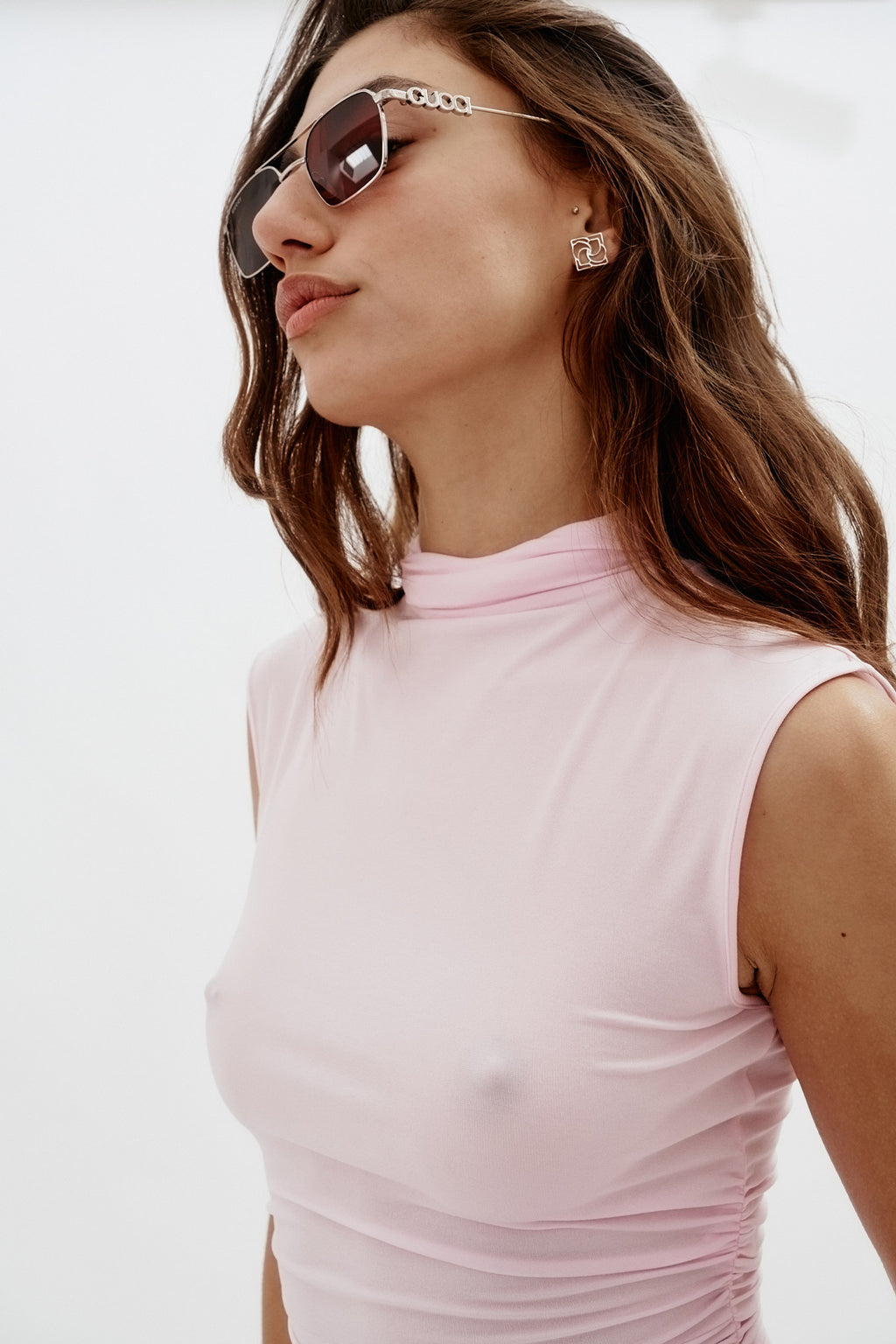 High Neck Cupro Midi Pink Dress