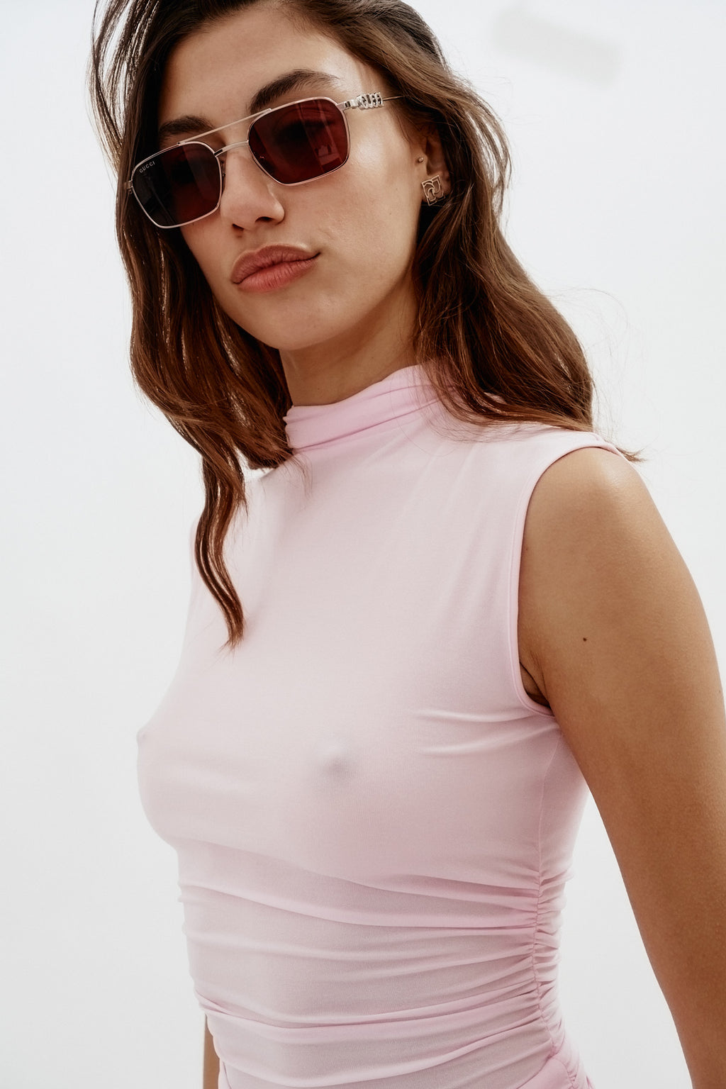 Gucci Logo Double-Bridge Caravan Silver Sunglasses