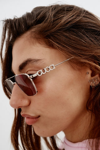 Gucci Logo Double-Bridge Caravan Silver Sunglasses