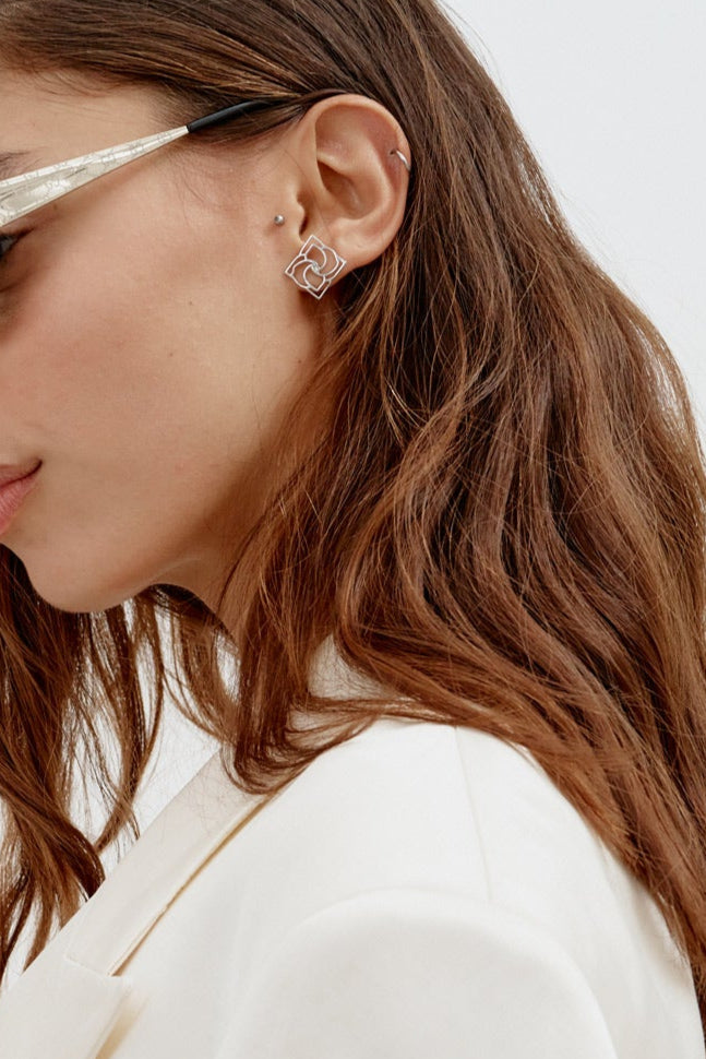 Logo Square Silver Earrings