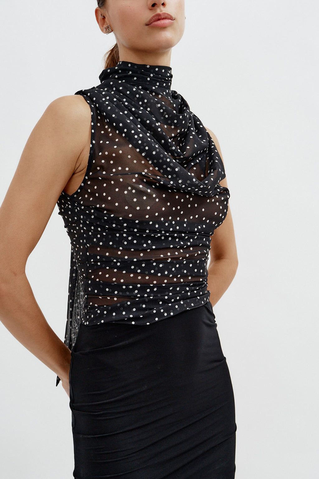High Neck Black Dot Blouse