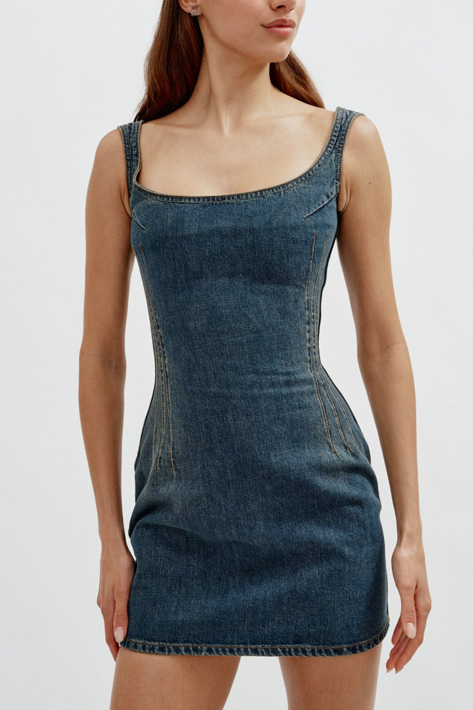 Round Neck Denim Mini Vintage Blue Dress