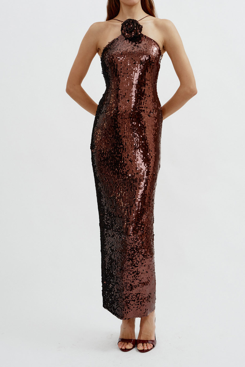 Choker Sequin Mini Brown Dress