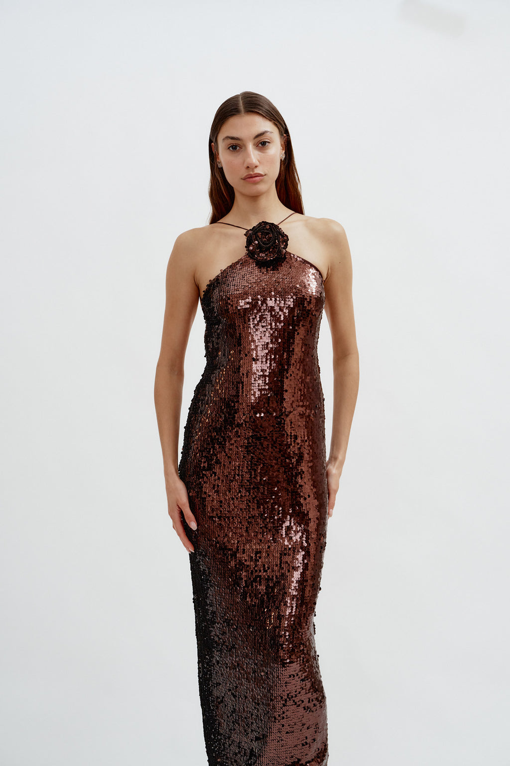 Choker Sequin Mini Brown Dress