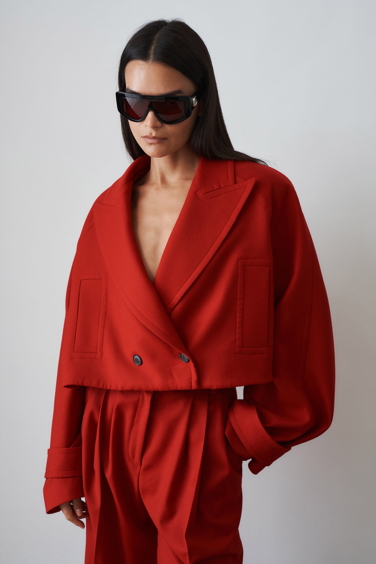 Red Wool Cropped Blazer