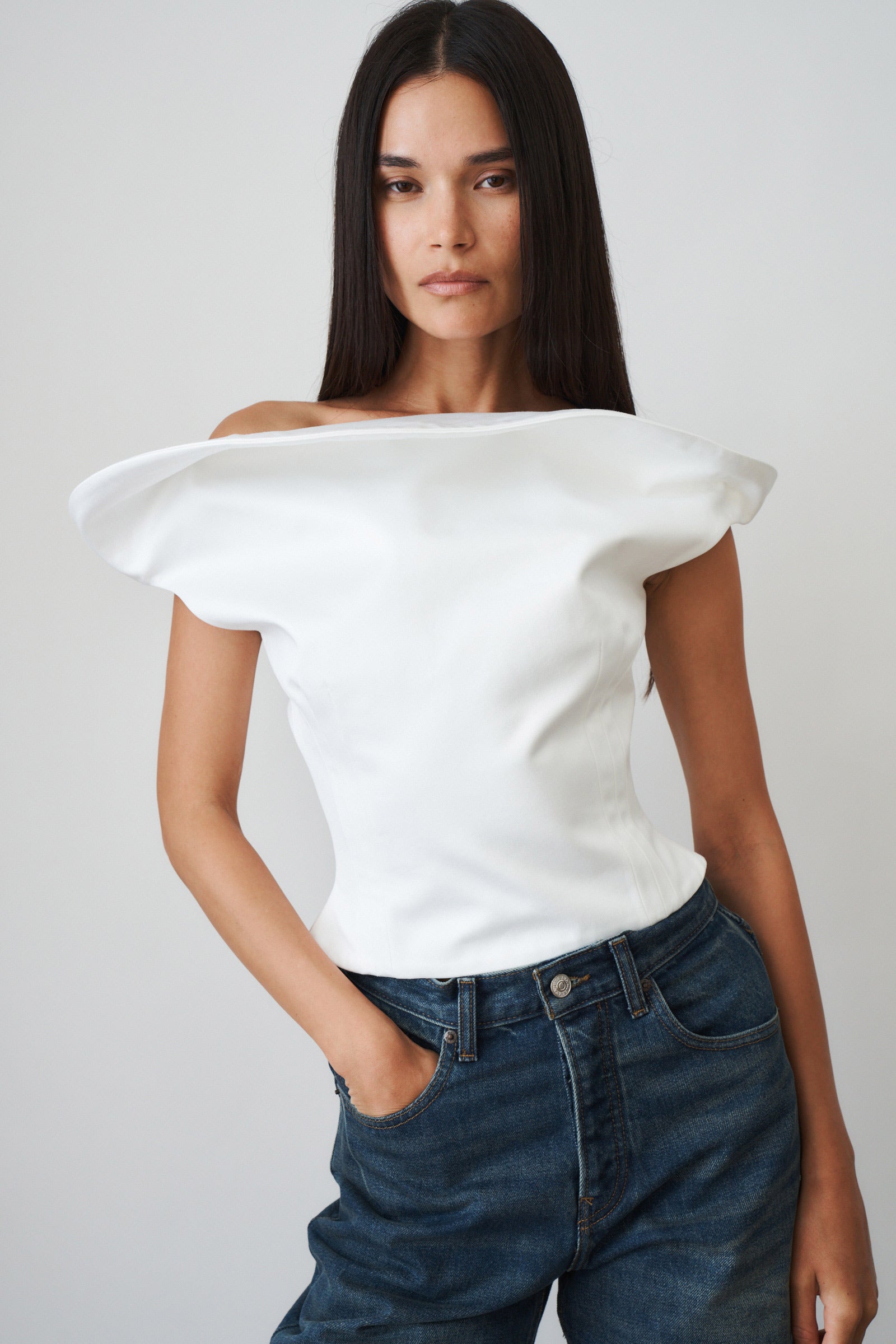 Sculptural Sleeveless Cotton Top