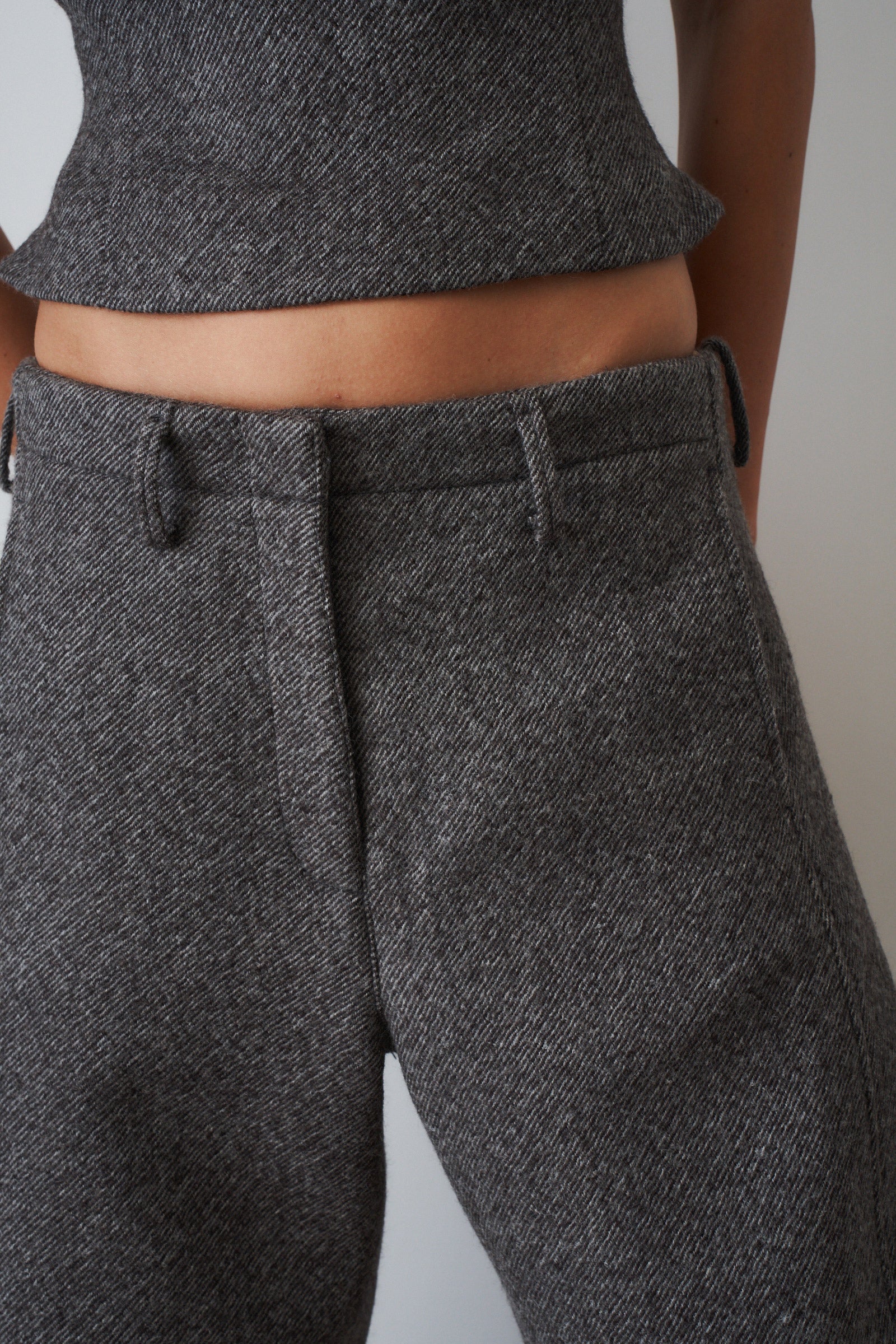 Wide Leg Herringbone Trousers Grey