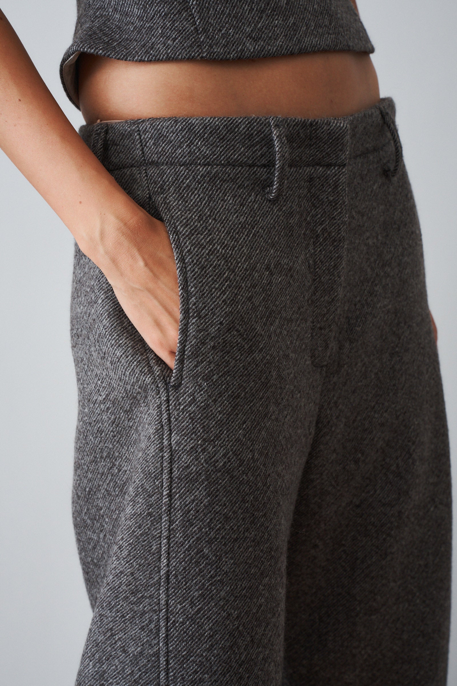 Wide Leg Herringbone Trousers Grey