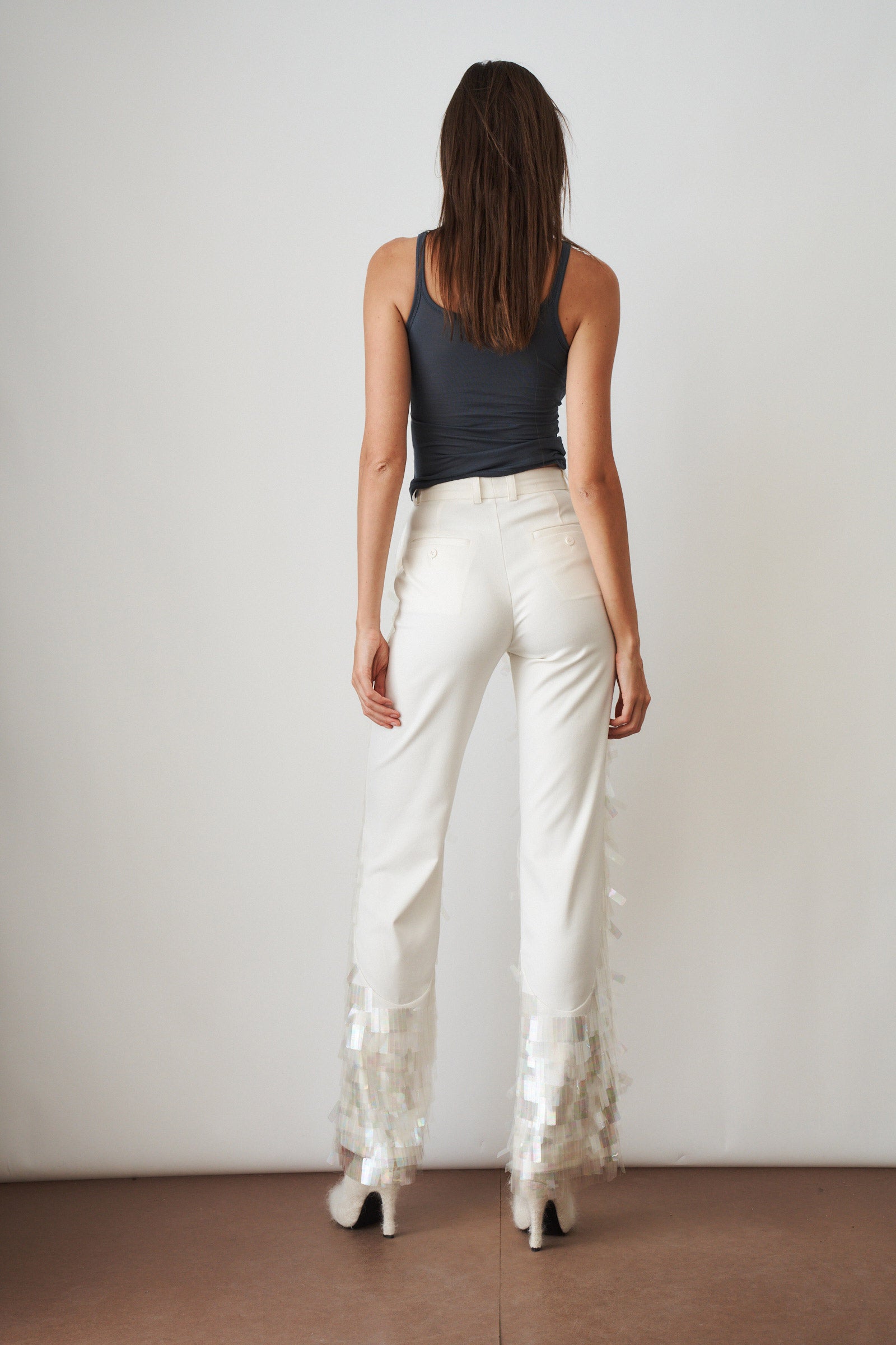 Power Pants White Sequin
