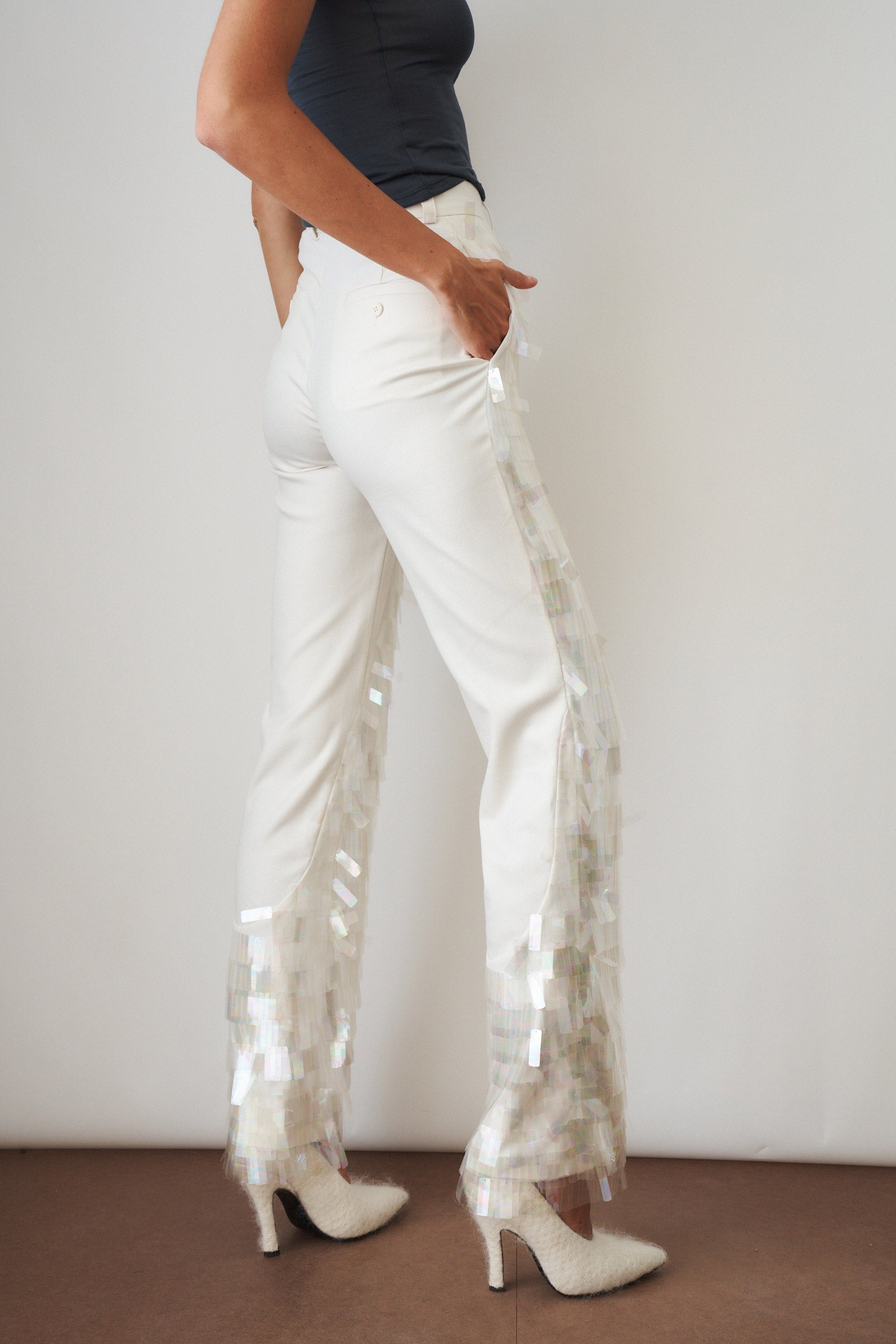 Power Pants White Sequin