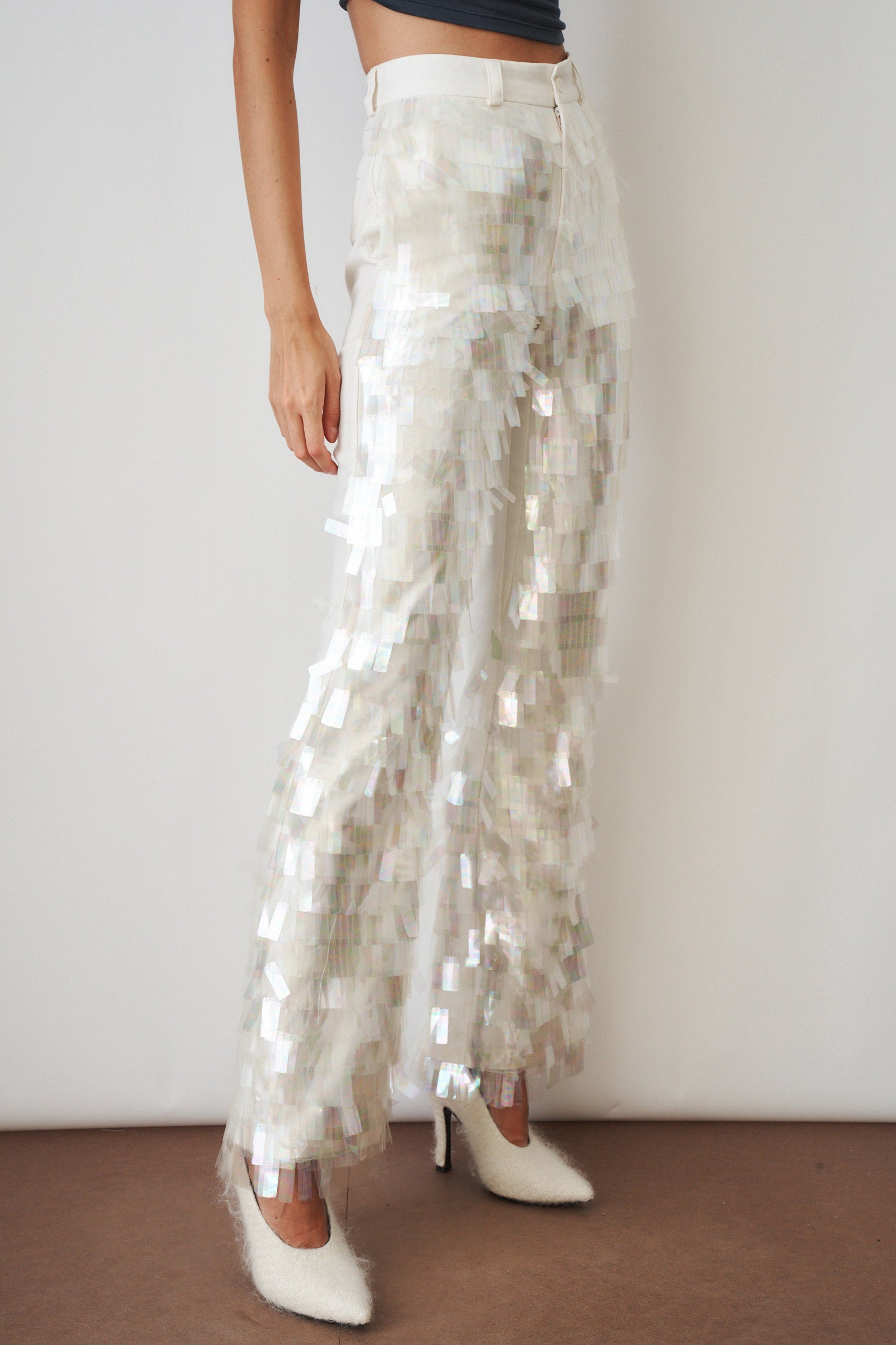Power Pants White Sequin