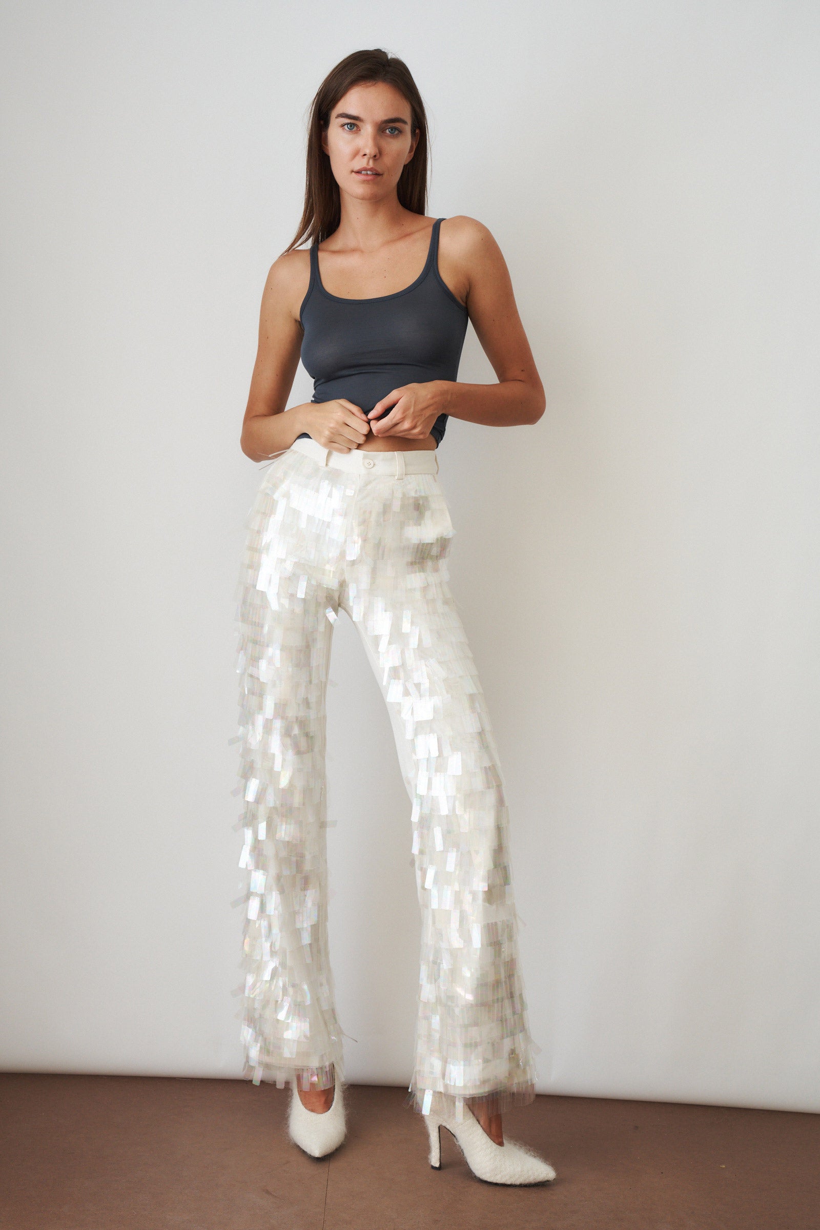 Power Pants White Sequin