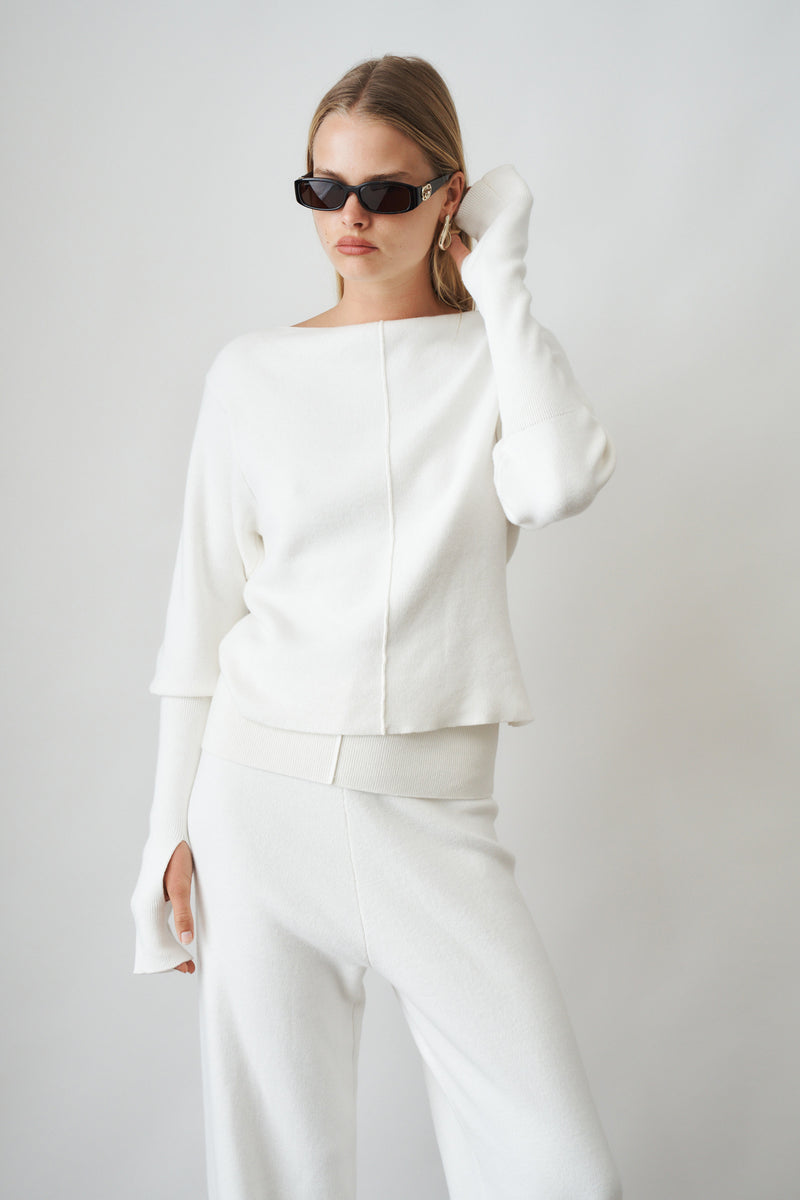 Off Shoulder Seam Long Sleeve Top