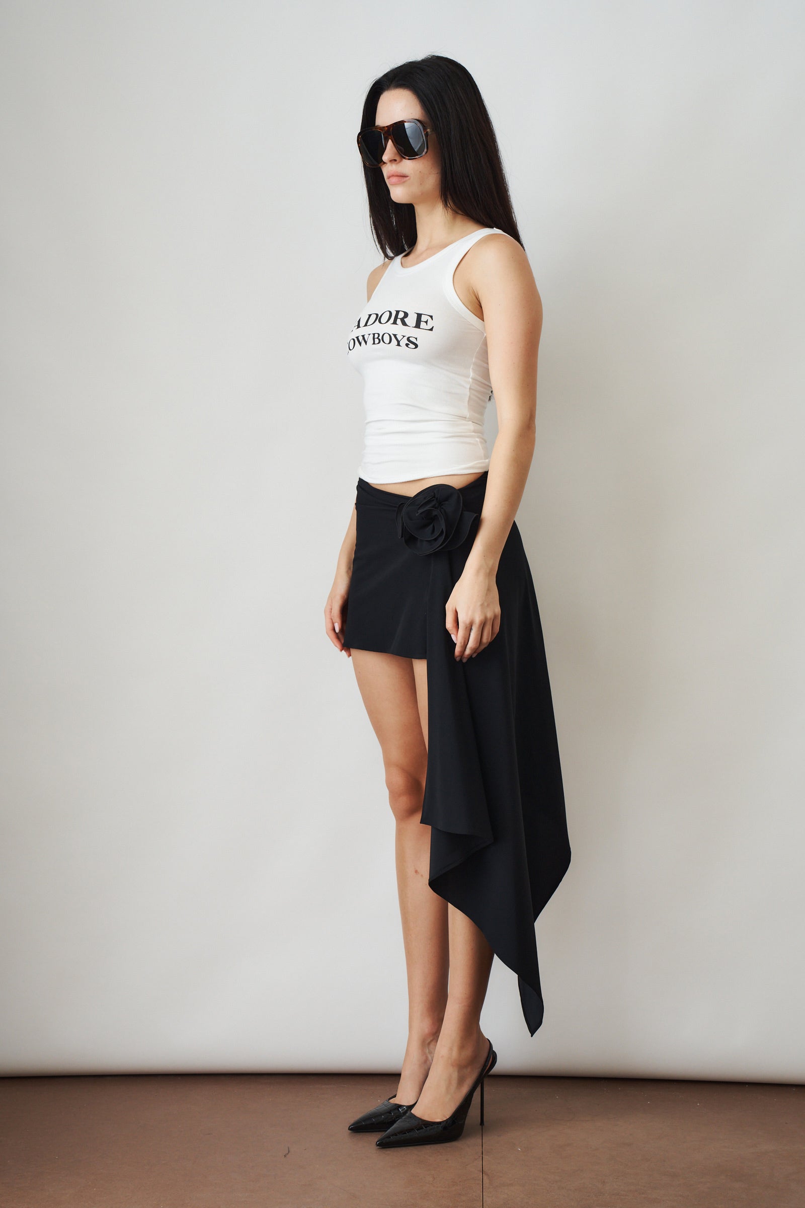 Asymmetrical Draped Swim Skirt Black