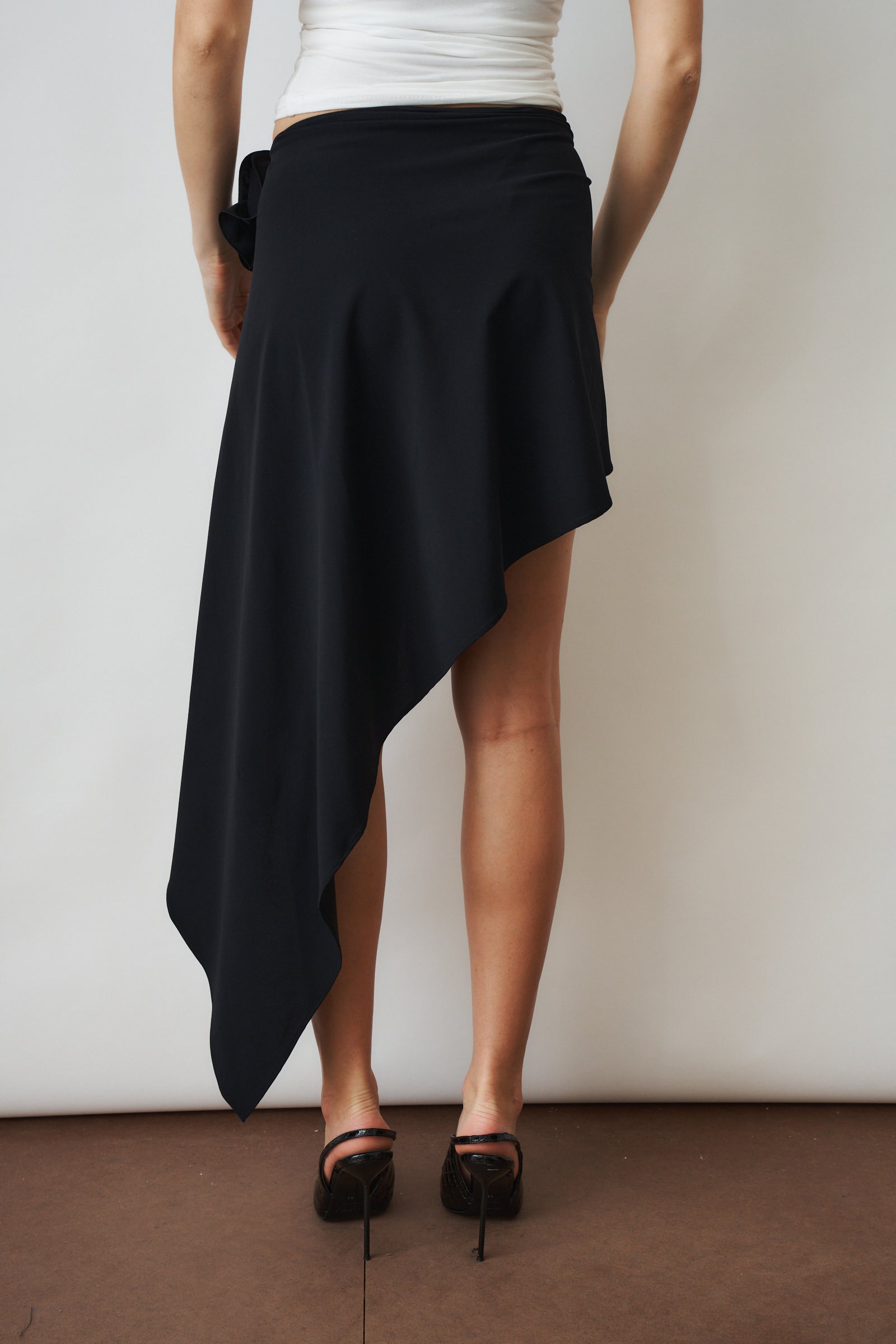 Asymmetrical Draped Swim Skirt Black