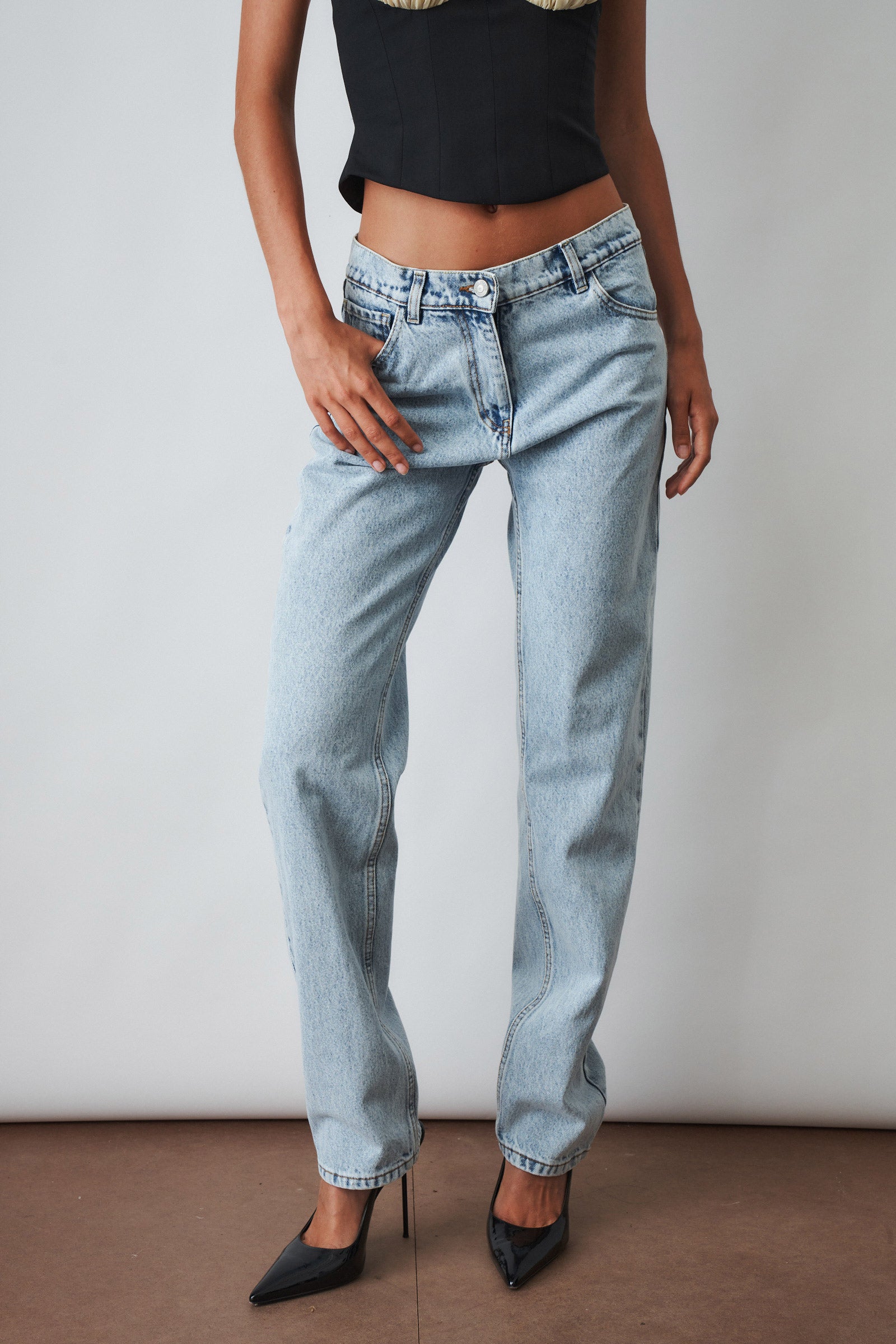 Straight Leg Denim Pants Light Blue