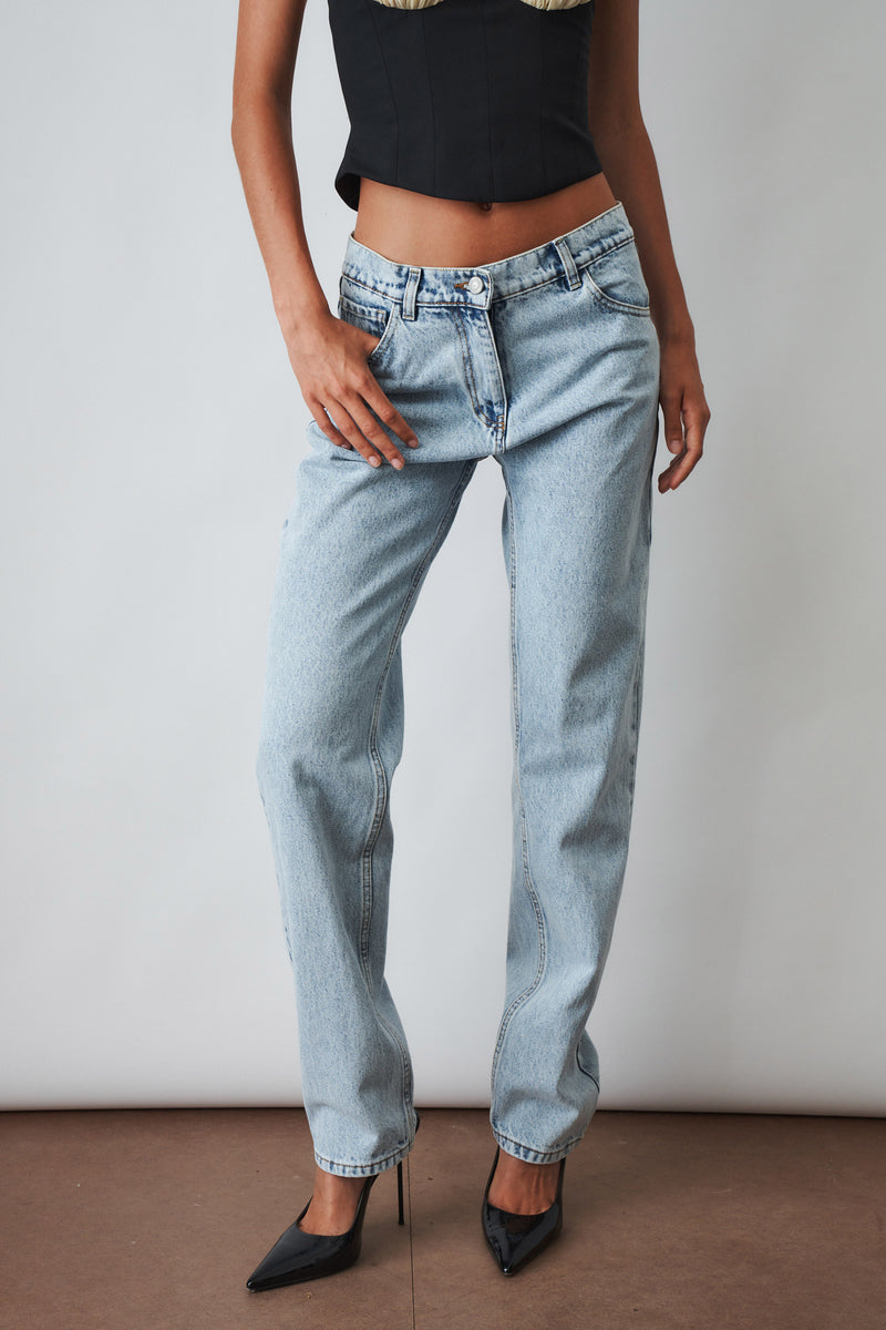 Straight Leg Denim Pants Light Blue