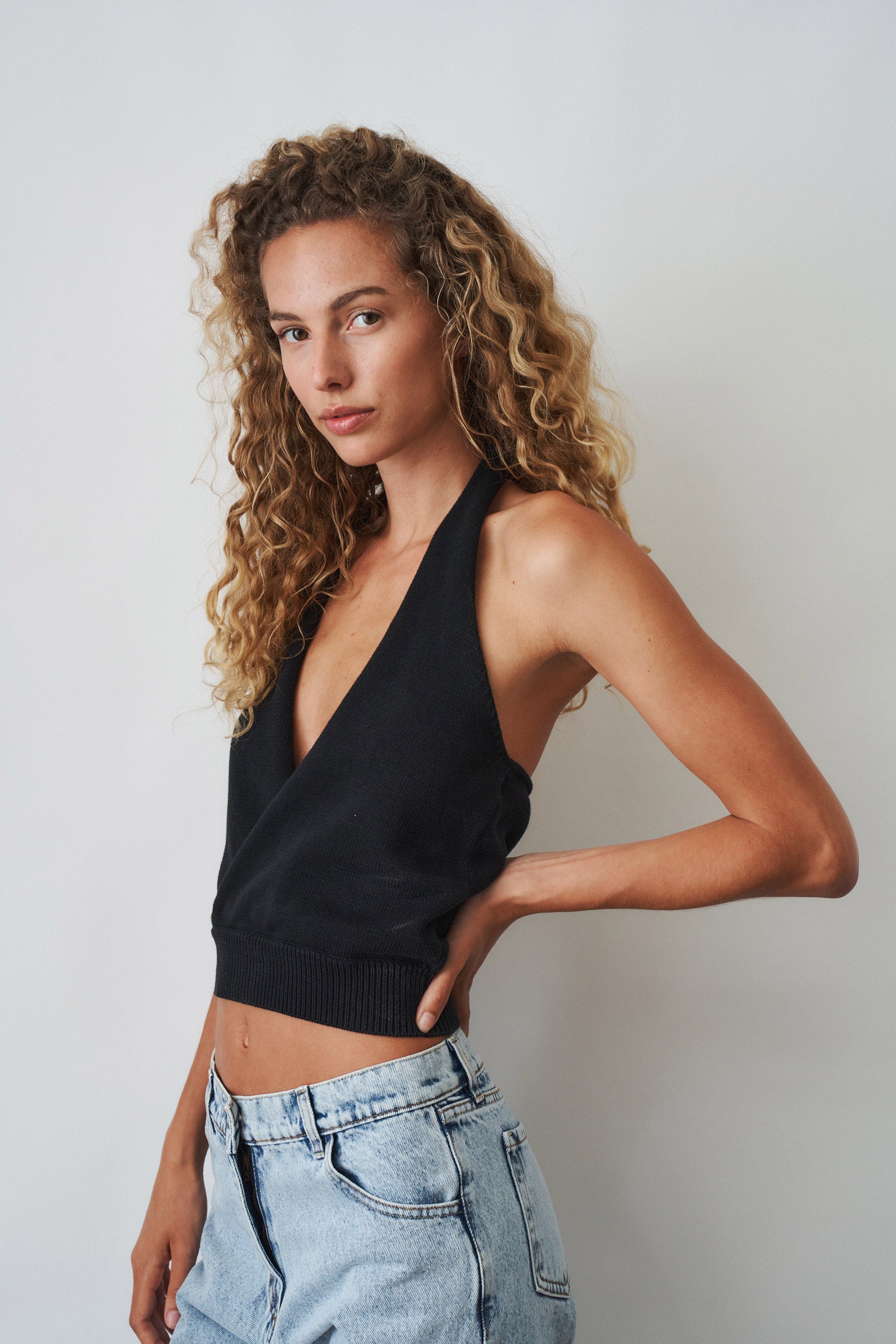 Knit Halter Top Black