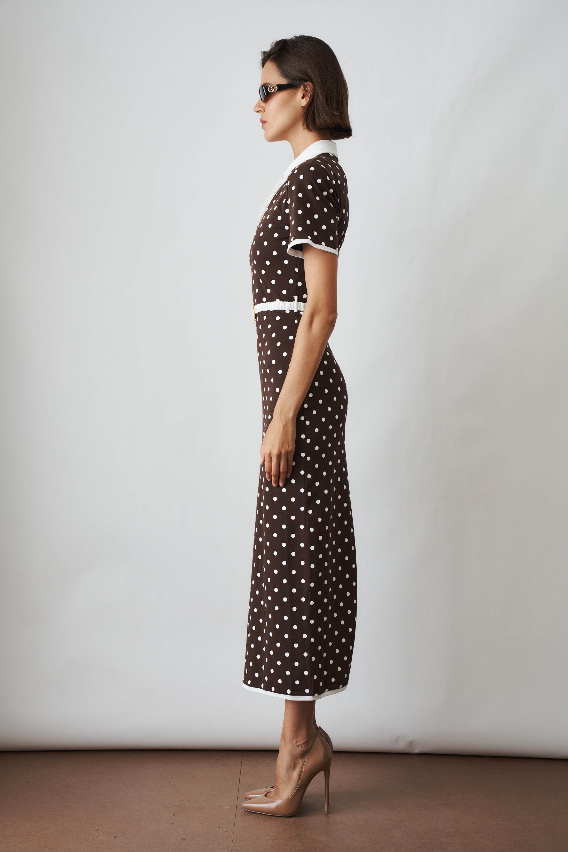 Polka Dot Jersey Dress Brown