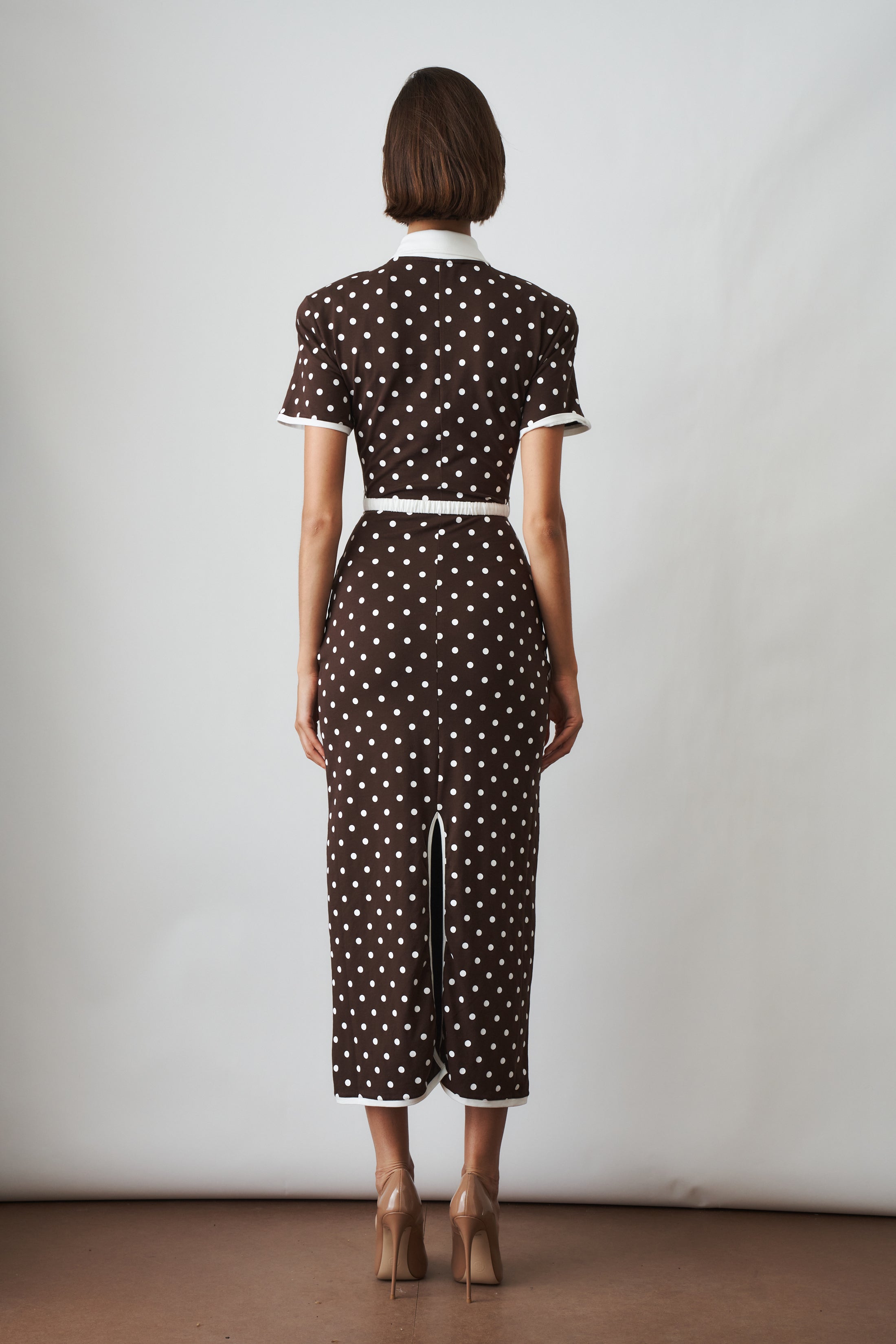 Polka Dot Jersey Dress Brown