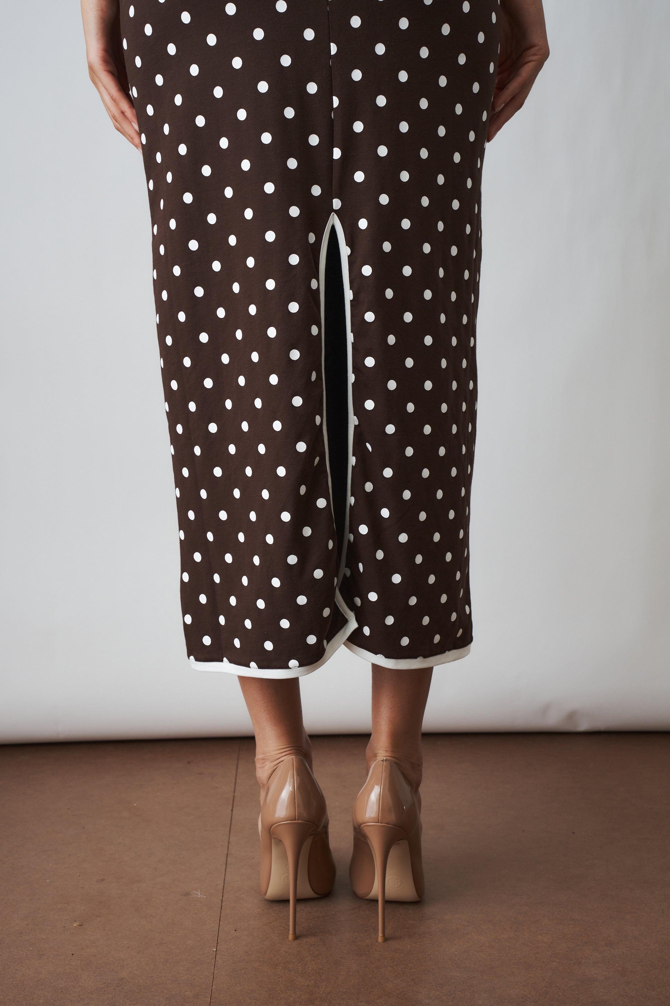 Polka Dot Jersey Dress Brown